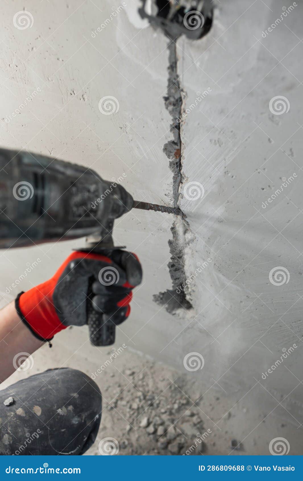 Chasing the Wall for the Installation of an Electrical Cable Stock