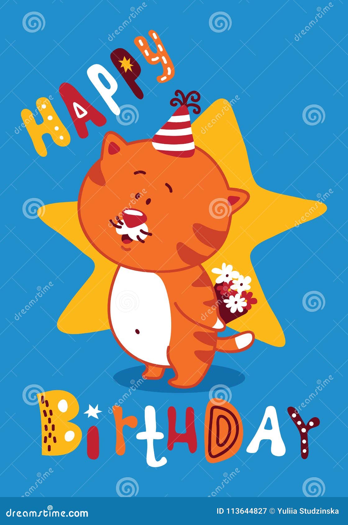Chat Avec Des Fleurs Pour La Carte De Joyeux Anniversaire Illustration De Vecteur Illustration Du Abstrait Chapeau Chat Avec Des Fleurs Pour La Carte De Joyeux Anniversaire Illustration De Vecteur Illustration Du Abstrait Chapeau