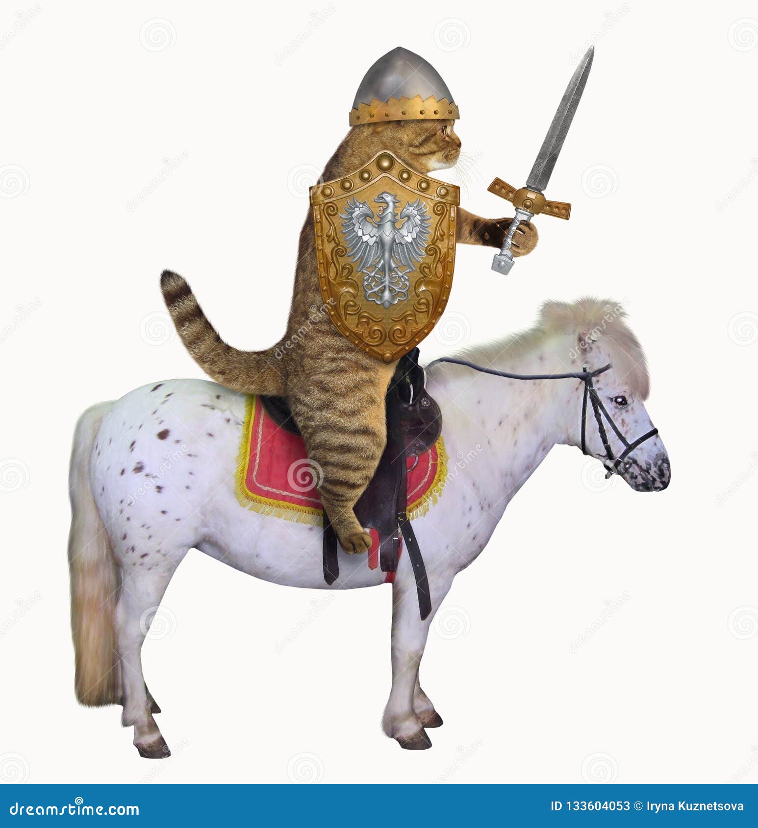 Chat Dans L Armure De Chevalier Sur Un Cheval Illustration Stock Illustration Du Cavalier Soldat