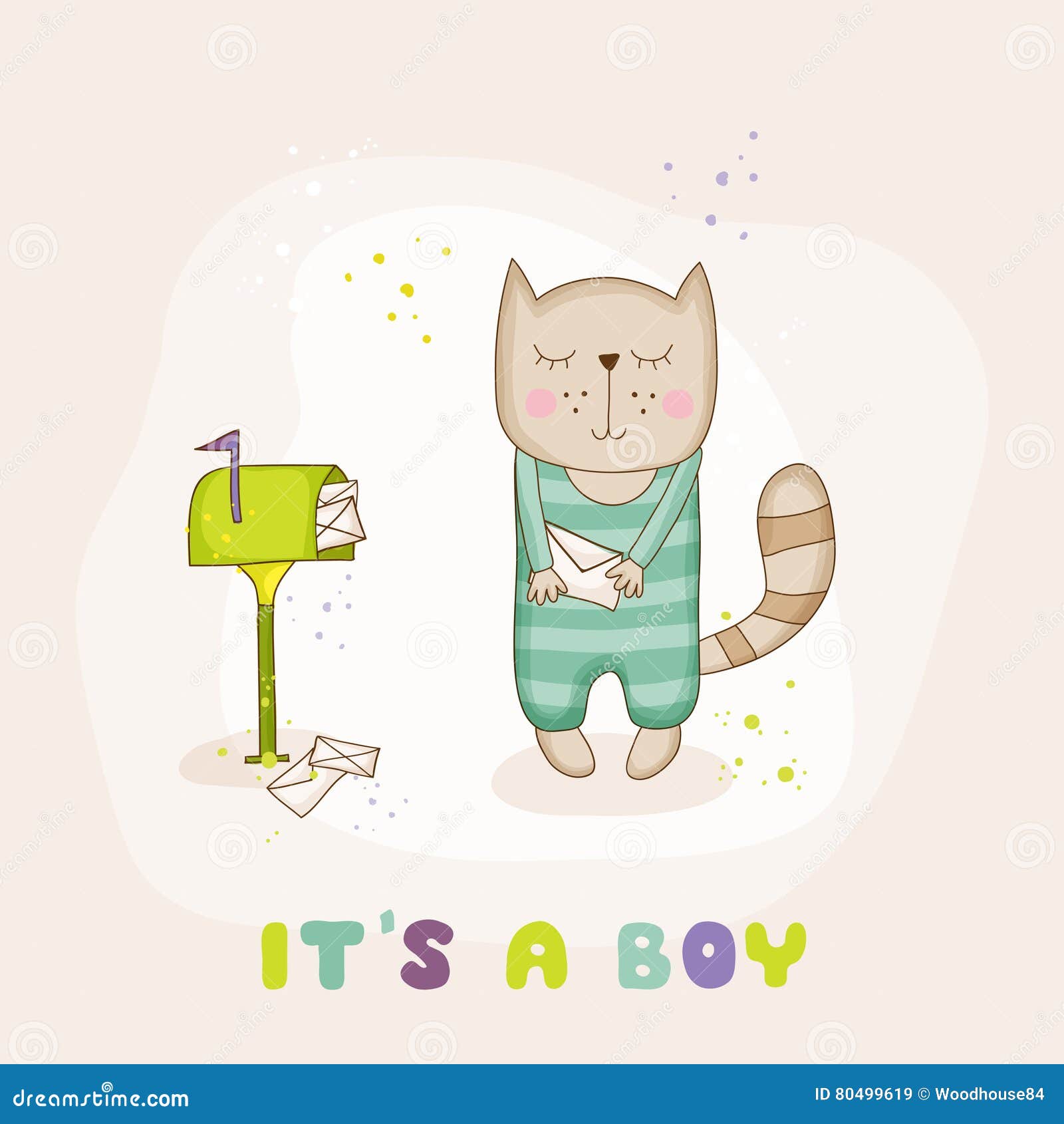 Chat De Bebe Avec Le Courrier Fete De Naissance Ou Carte D Arrivee Illustration De Vecteur Illustration Du Anniversaire Chute
