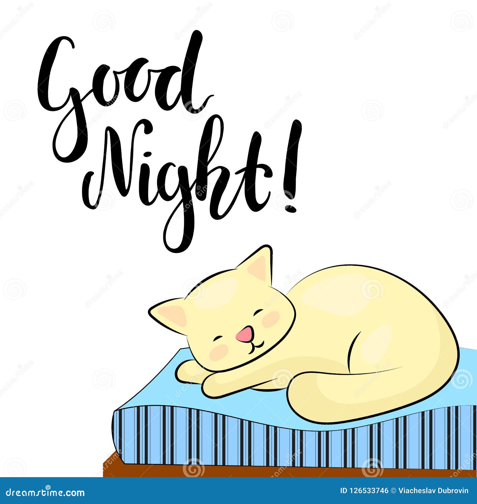 Chat De Sommeil Et Inscription De Lettrage De Bonne Nuit Illustration De Bonne Nuit Sur Le Fond Blanc Illustration Stock Illustration Du Copie Domestique