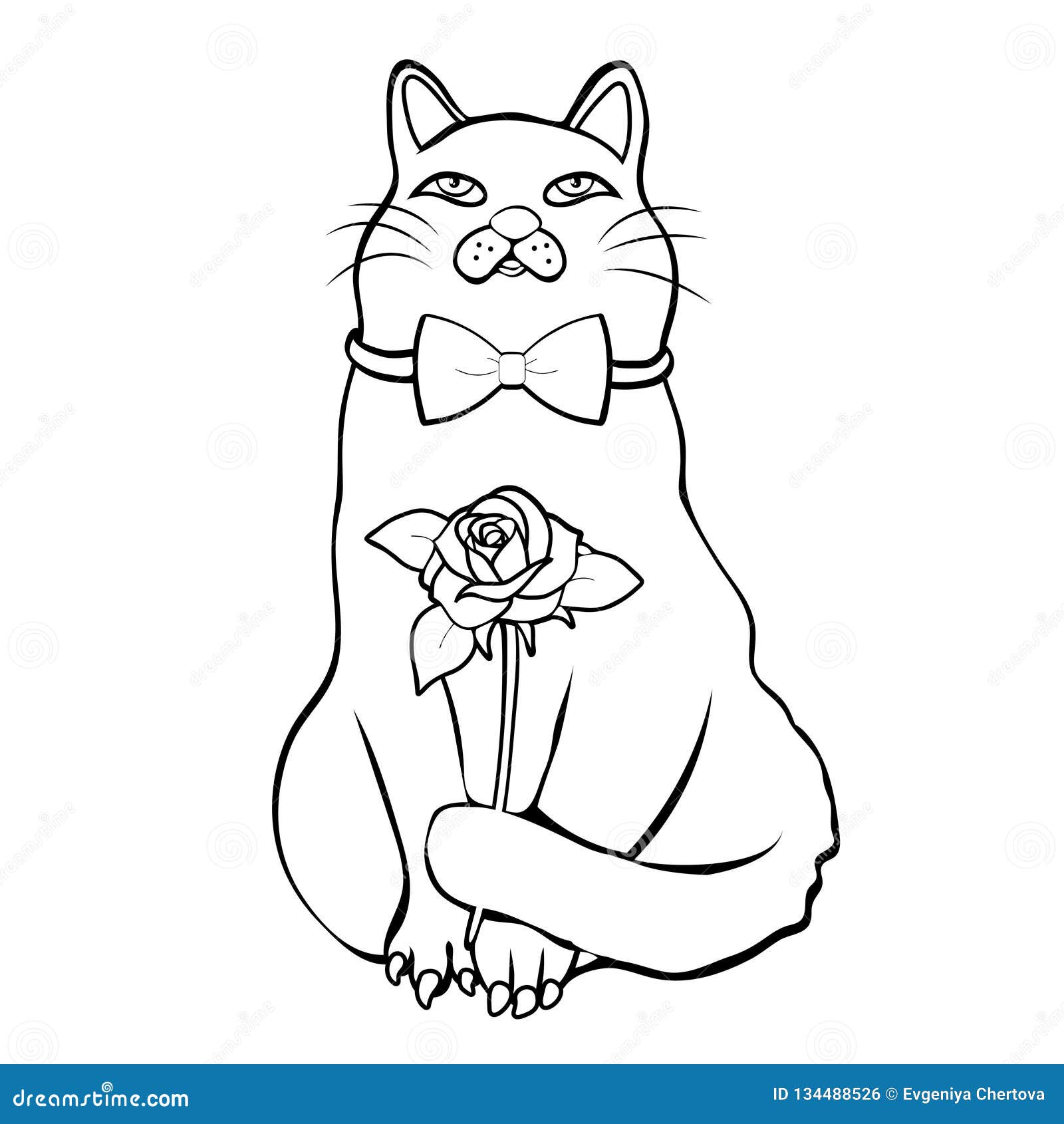 Chat Drole Mignon Avec La Fleur De Participation De Noeud Papillon Sur Le Dessin Lineaire De Main De Rendez Vous Personnage De D Illustration De Vecteur Illustration Du Papillon Drole