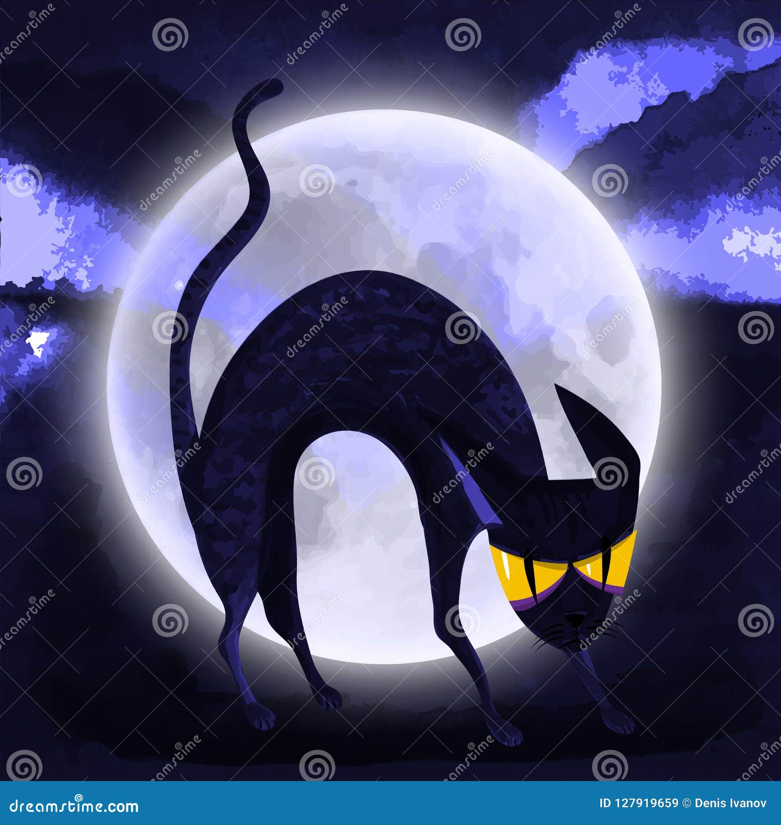 Chat Fantasmagorique Et Lune Illustration De Vecteur
