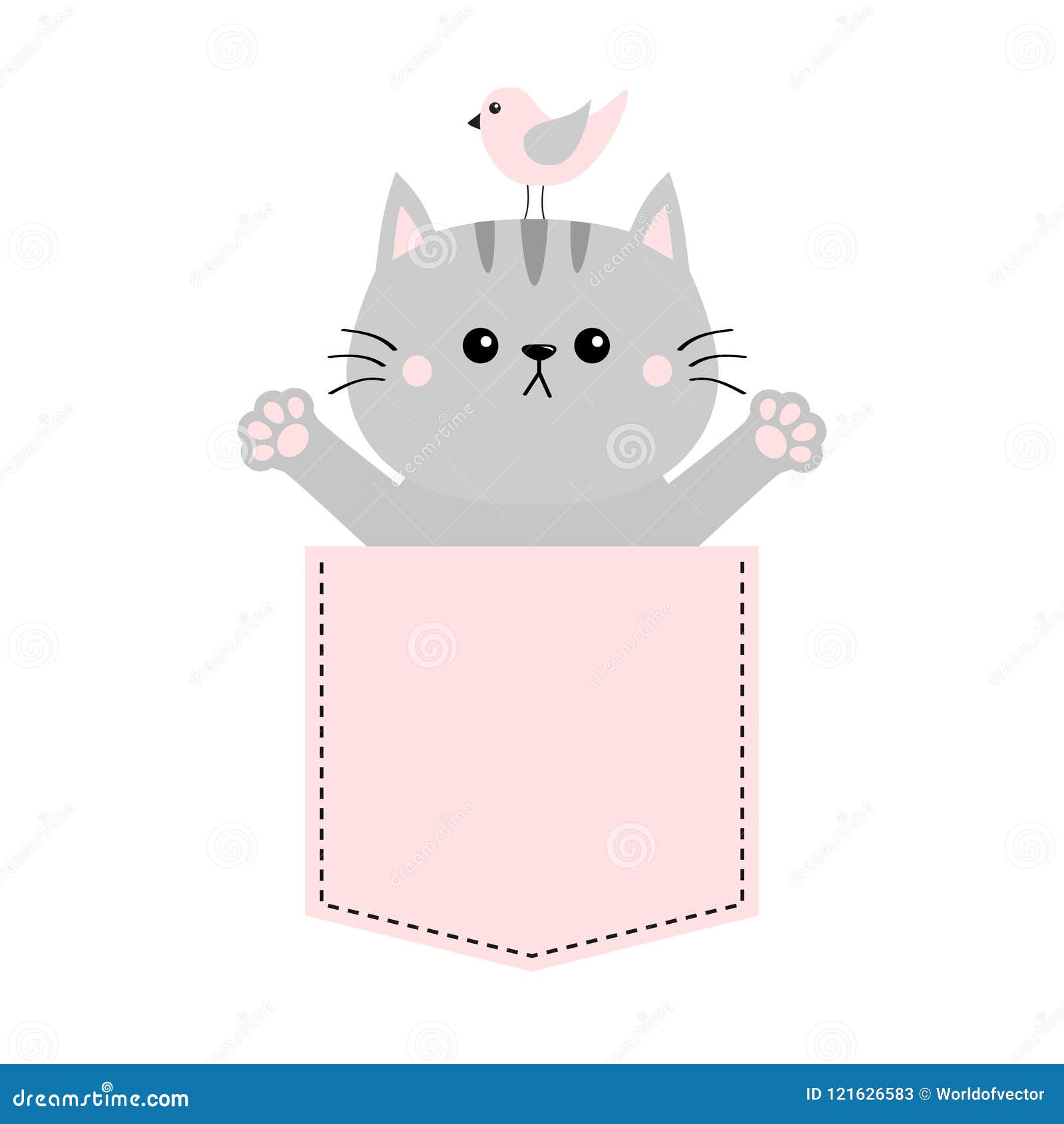 Chat Gris Oiseau Dans La Poche Rose Mains De Fixation Vers