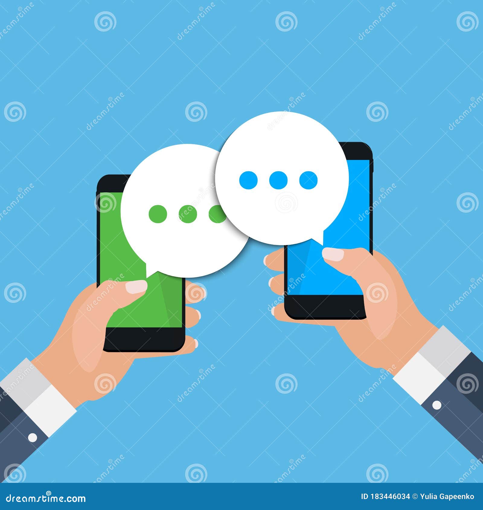 chat message bubbles on smartphone screen, social networ concept.  