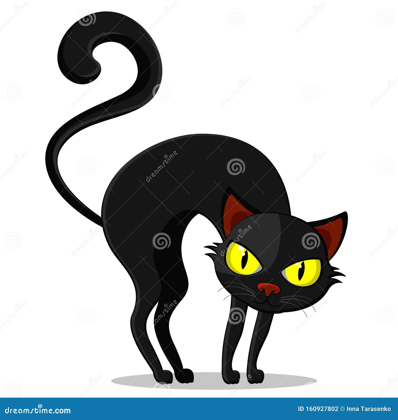 Chat Noir Avec Un Arriere Plan Courbe Sur Un Fond Blanc Un Caractere Halloween Illustration De Vecteur Illustration Du Caractere Dessin