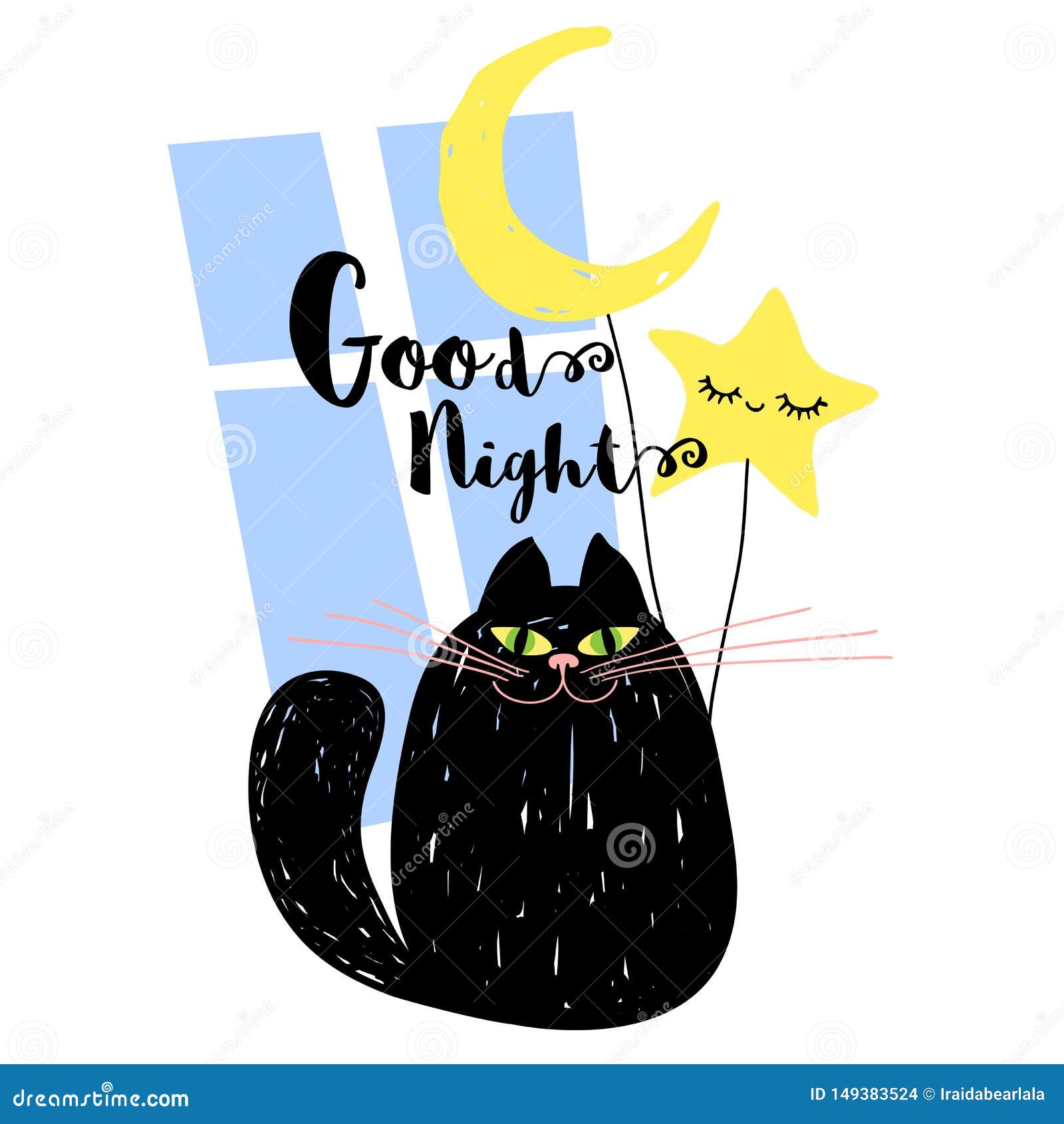 Chat Noir De Sourire Mignon De Bonne Nuit Avec La Lune Et L Etoile Mignonne Esquissez Le Style Drole Pour La Carte Couverture B Illustration De Vecteur Illustration Du Avec Etoile