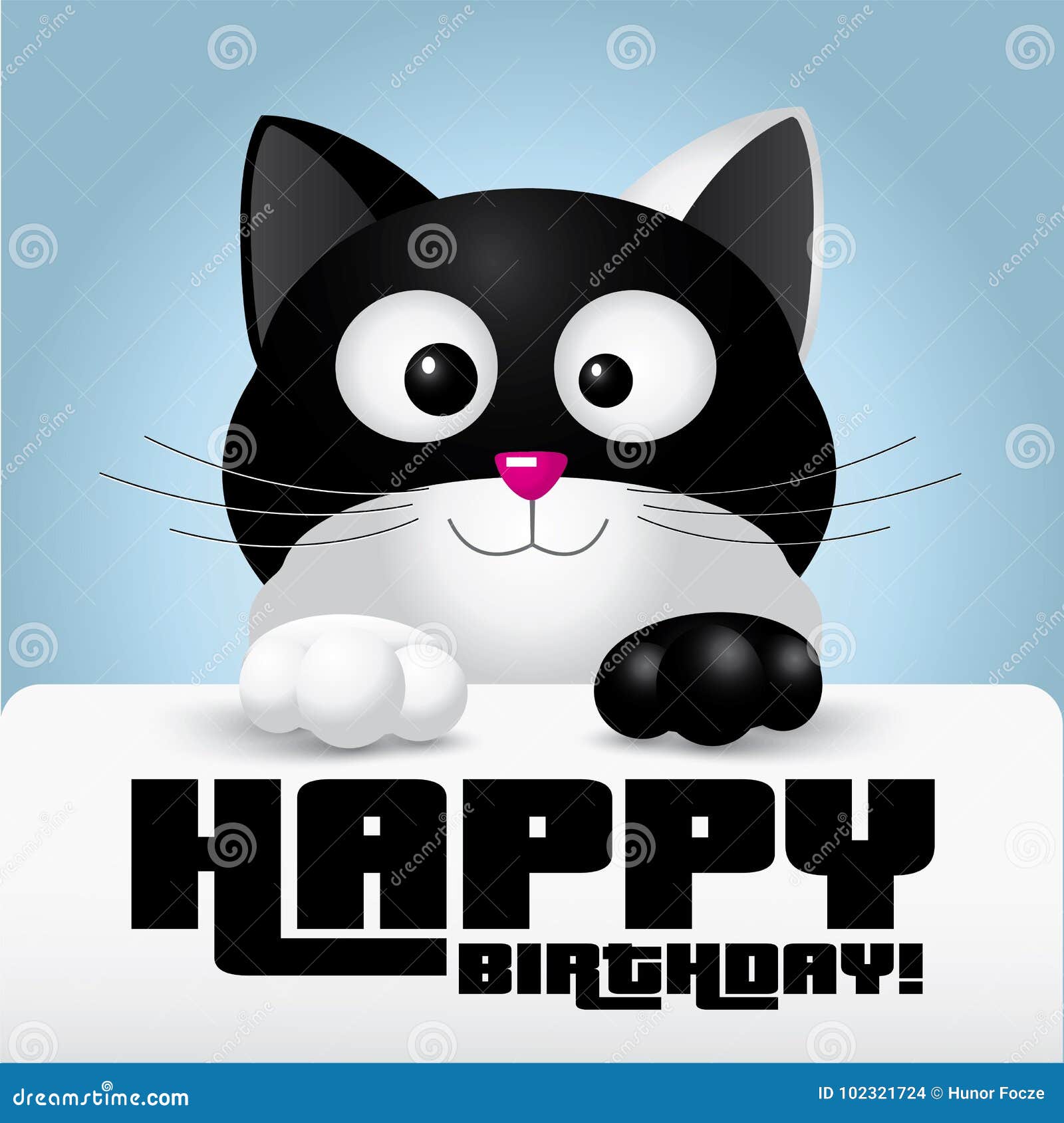 Chat Noir Et Blanc Tenant Une Carte De Voeux De Joyeux Anniversaire Illustration Illustration De Vecteur Illustration Du Voeux Anniversaire