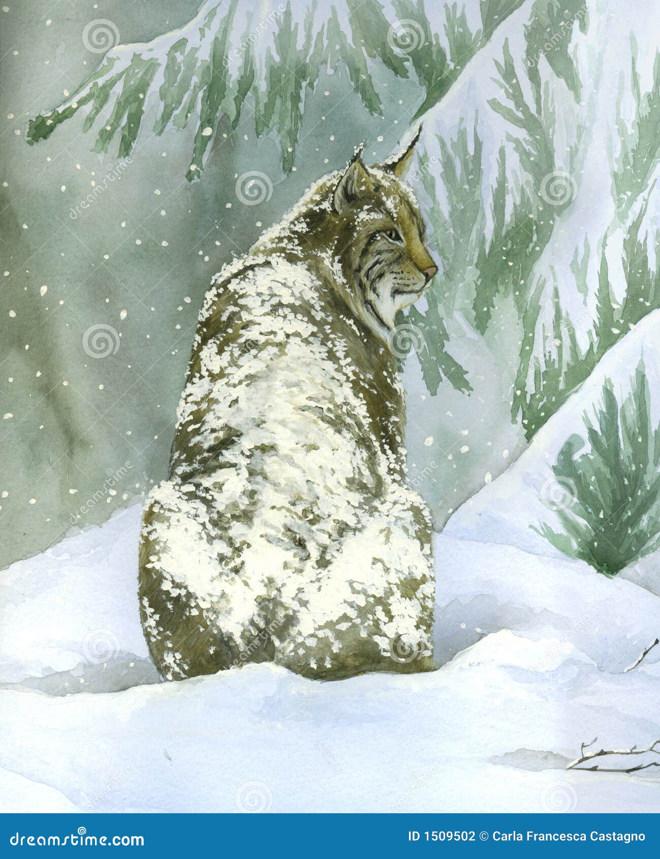 Chat Sauvage Sous Le Watercolour De Neige Verticale