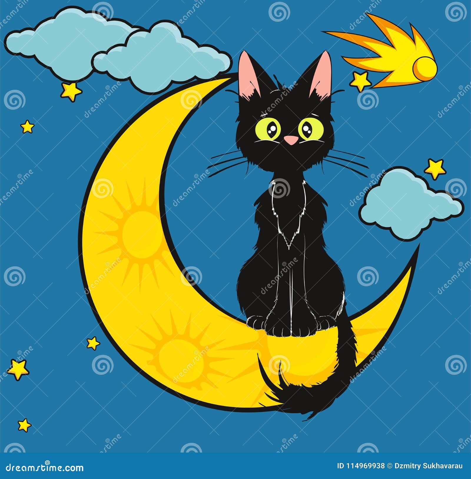 Chat Sur La Lune Illustration De Vecteur Illustration De
