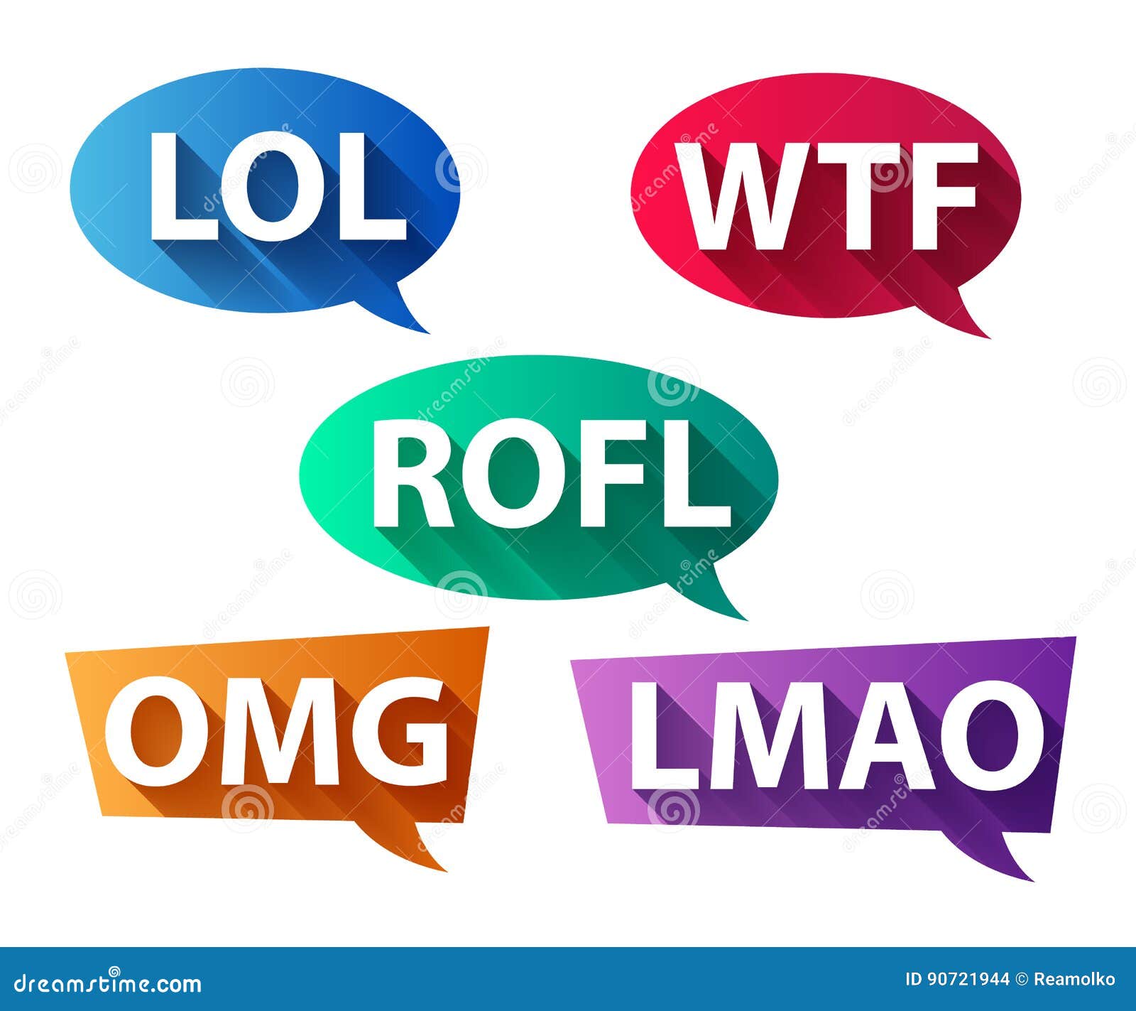 Most commonly used chat and online acronyms and abbreviations on a speech  bubble The acronyms included are wtf,brb,lol,imho,btw,  rotfl,fyi,thx,asap,omg,afk,bff,swak,lmao,2moro,2nite,l8r,dilligas,tmi, Stock vector