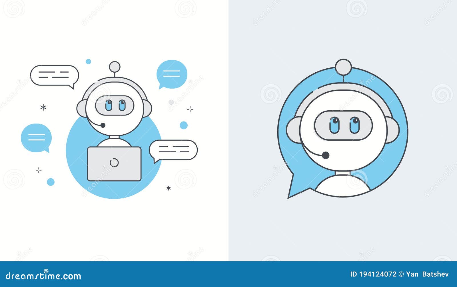 Chat bot icon with artificial intelligence. Illustration of a cute