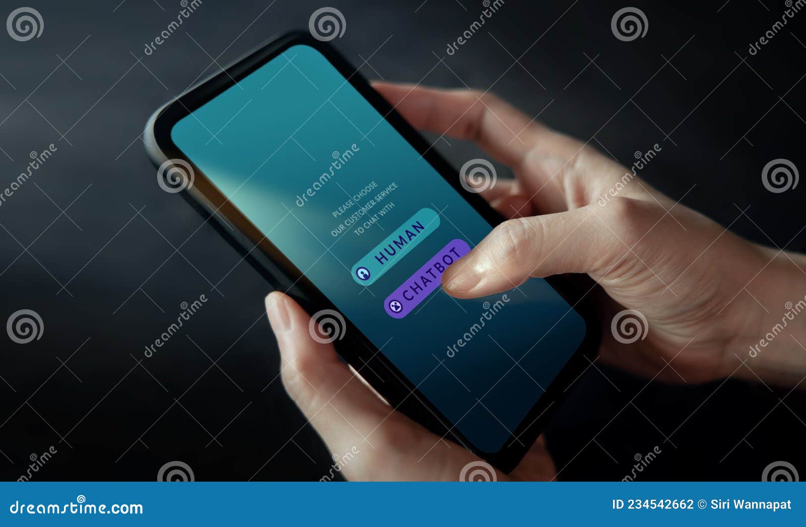 chatbot, livechat technology concept. customer using mobile phone to make conversation with an artificial intelligence service.