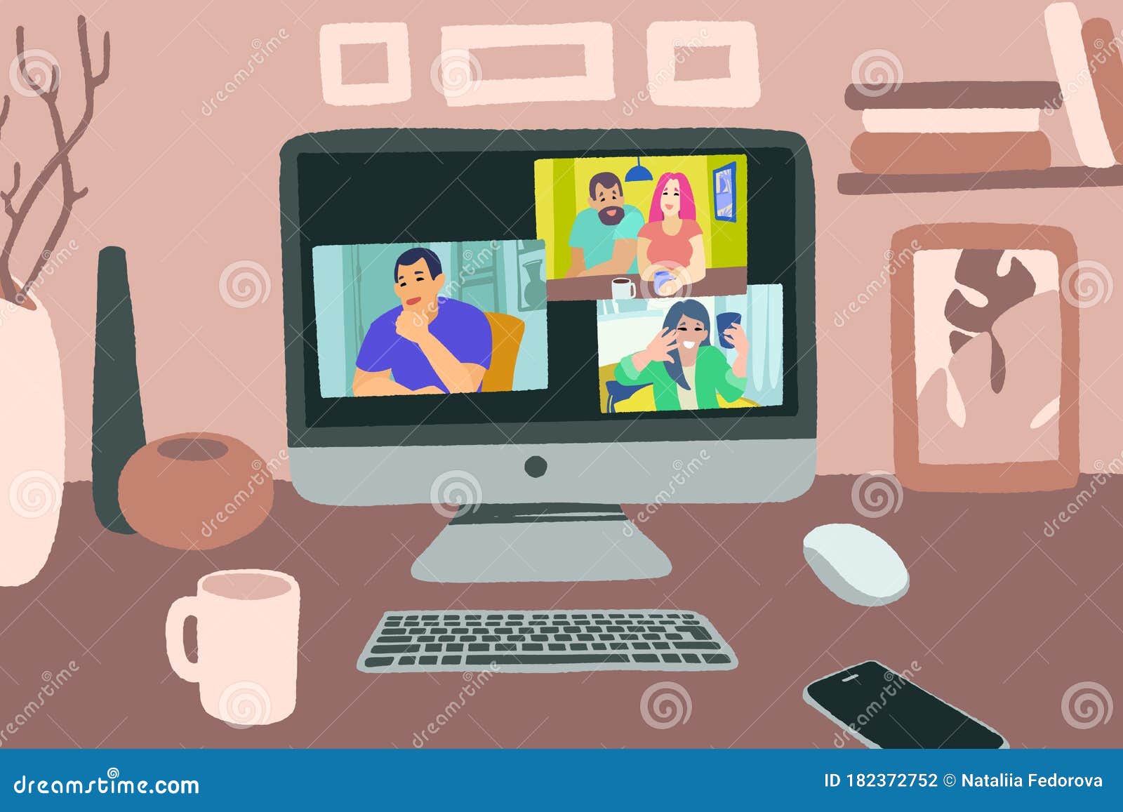 Virtual Meeting. Collective Home Video Conference, Man Chatting Online with  People. Discussion with Friends, Internet Stock Vector - Illustration of  education, corporate: 195820132