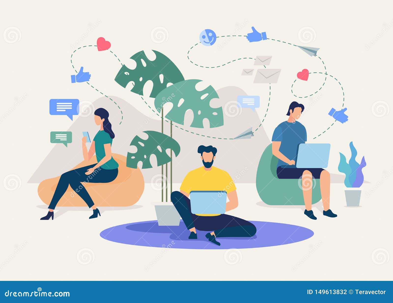 Friends Correspond Online, Chat, Share News And Impressions, Friendship.  Flat 2D Character. Concept For Web Design. Royalty Free SVG, Cliparts,  Vectors, and Stock Illustration. Image 134677293.