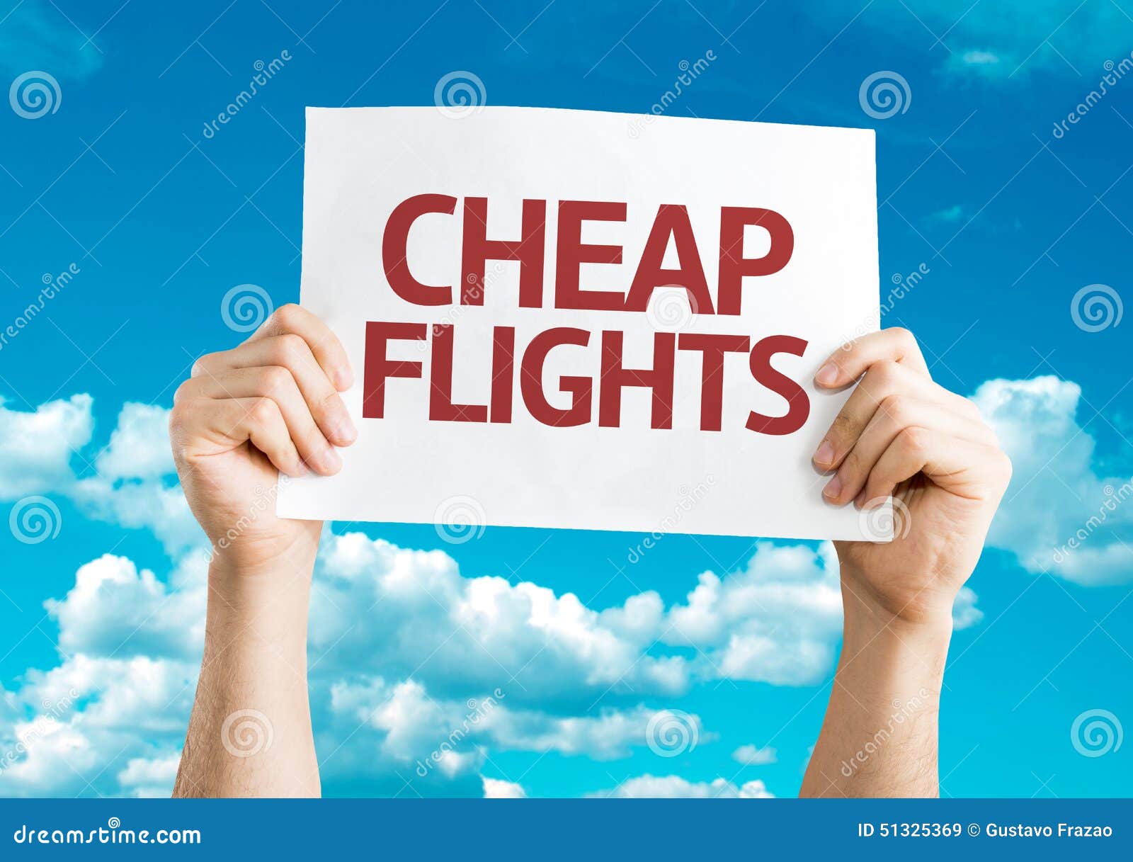 cheap flights card with sky background