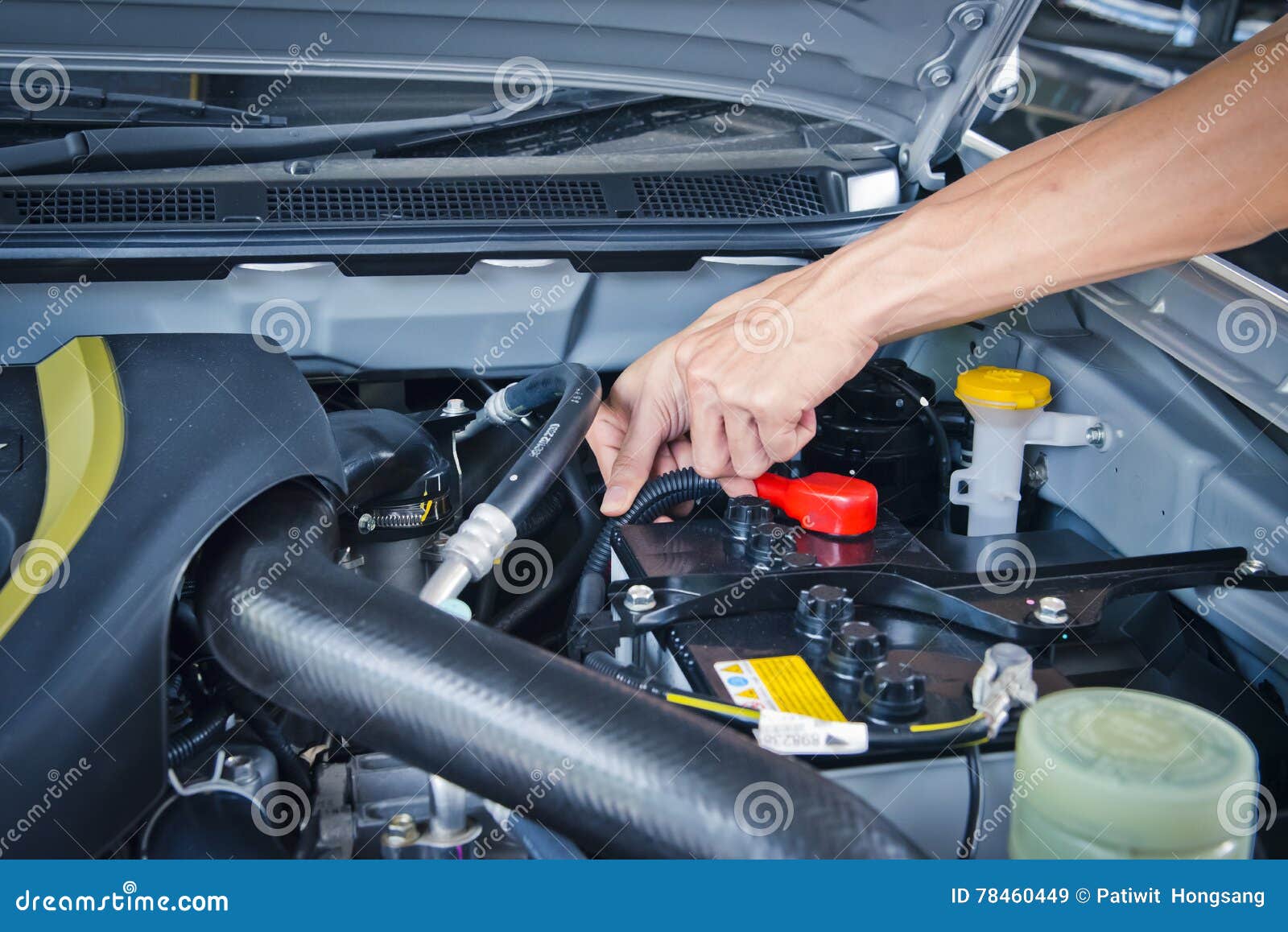 Check the car engine. stock image. Image of auto, people 78460449