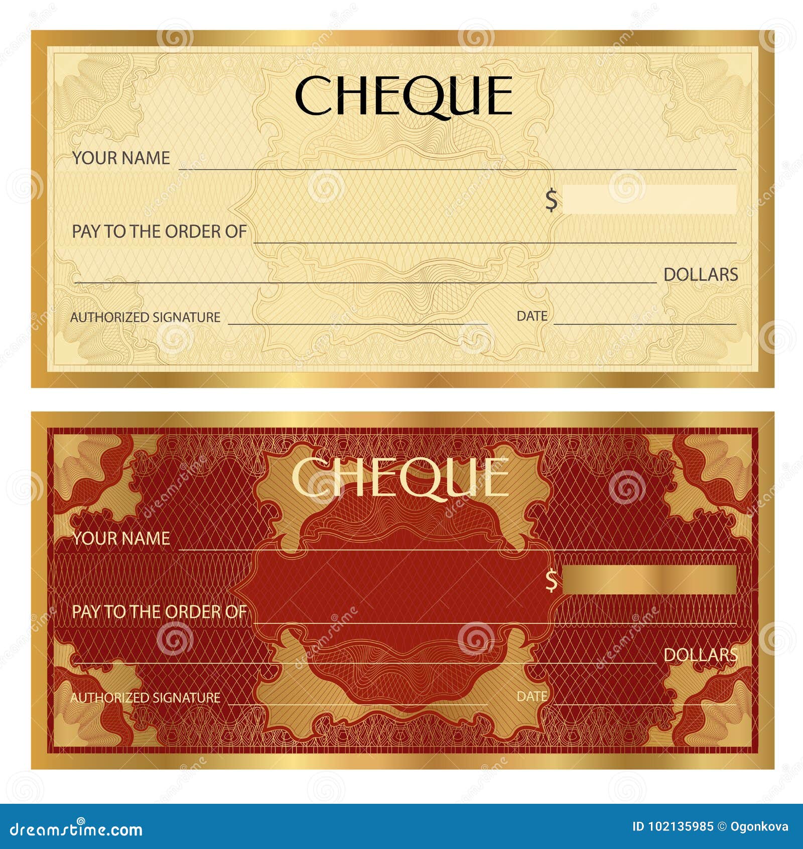 Check Cheque, Chequebook Template. Guilloche Pattern with Watermark ...