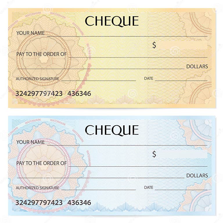 Check Cheque, Chequebook Template. Guilloche Pattern with Watermark ...