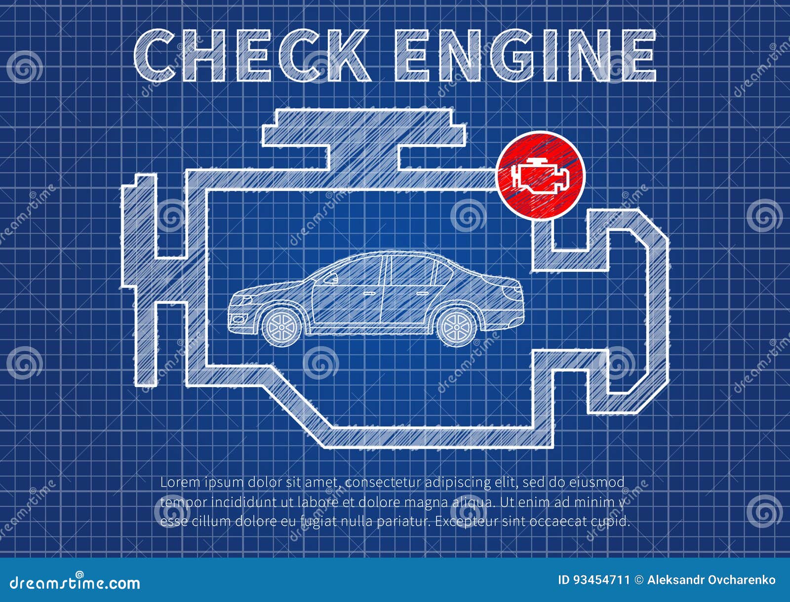 Check Engine Car Diagnostics Vector Illustration Stock Vector