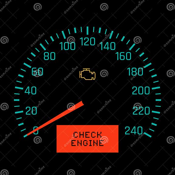 Check Engine Light on Speedometer Display. Vector Illustration Stock