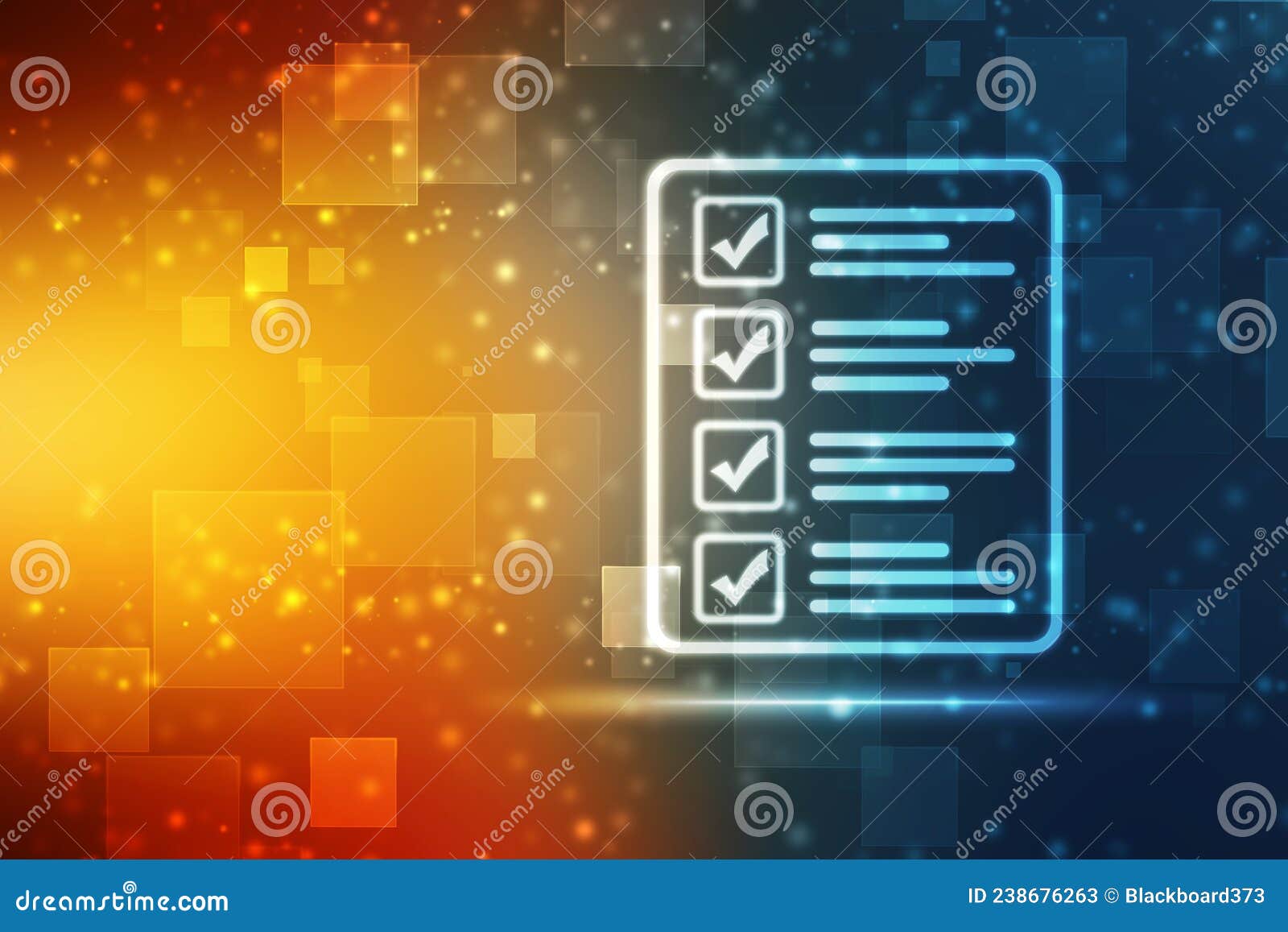 check mark on abstract blue backgroud. quality control, guarantee, checklist, survey, compliance concept