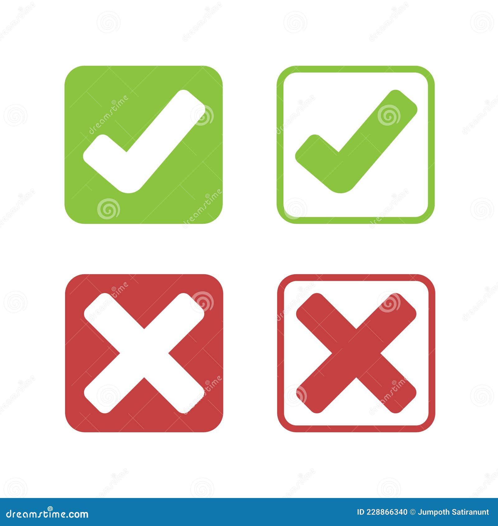 Check Marks Red Cross Icon Simple Vector Stock Illustration