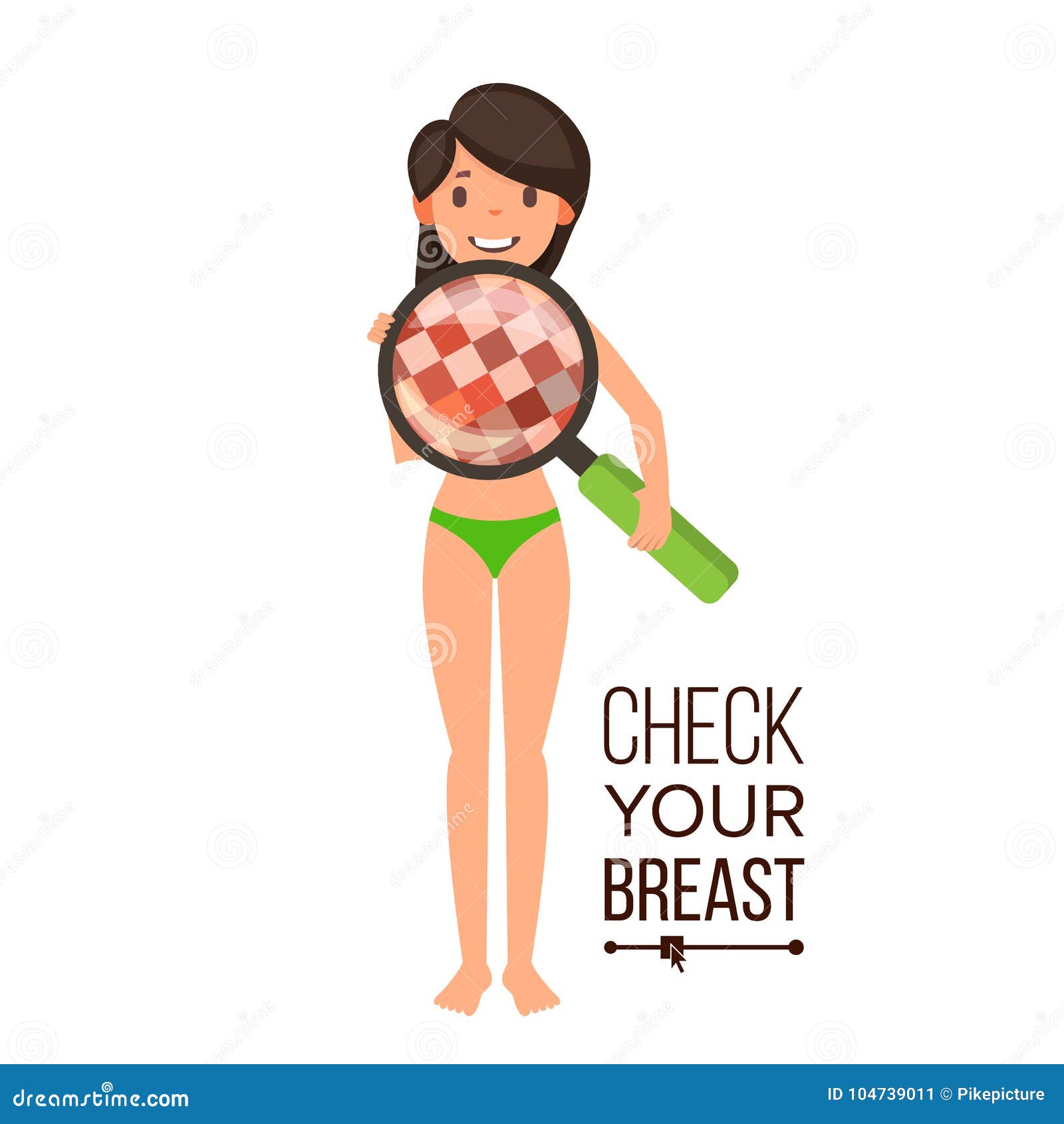 Check Your Breast Vector. Naked Woman, Magnifying Glass