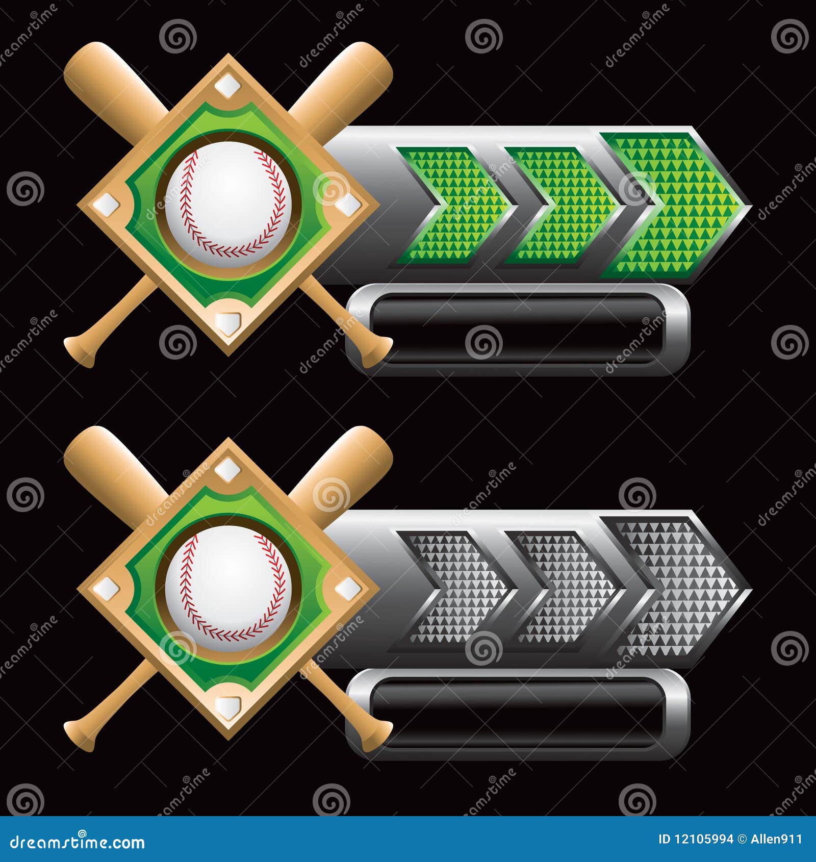 Checkered Arrows with Baseball Diamond and Bats Stock Vector