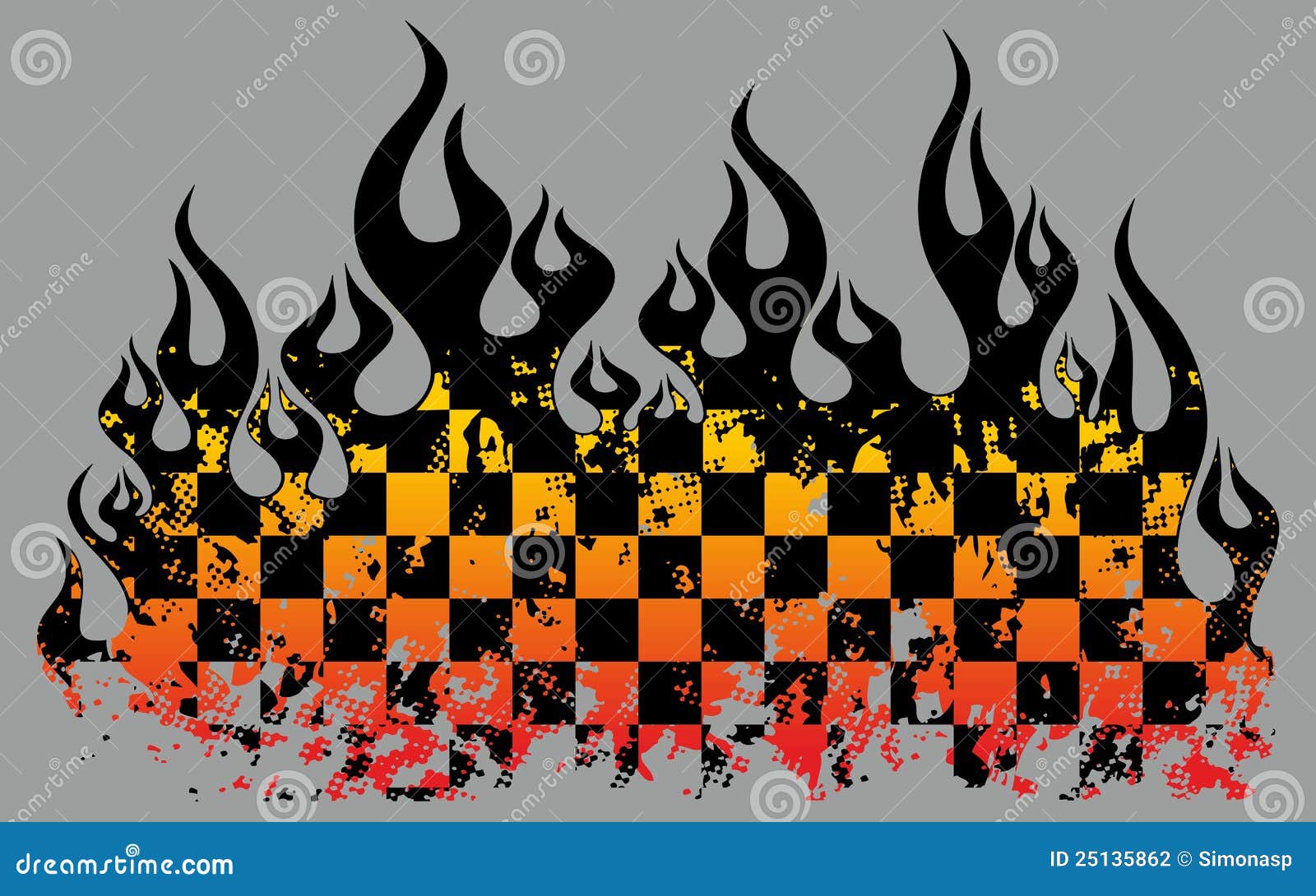 checkered with flames