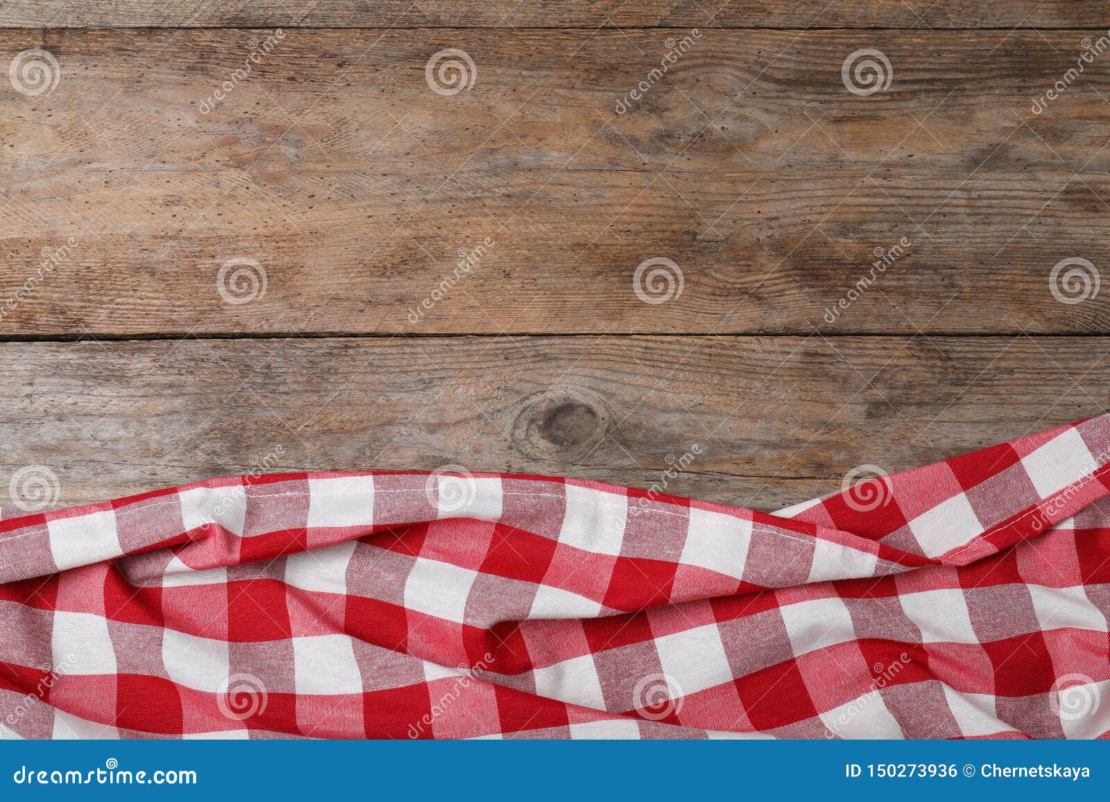 Checkered Picnic Blanket on Wooden Background Stock Photo Image of