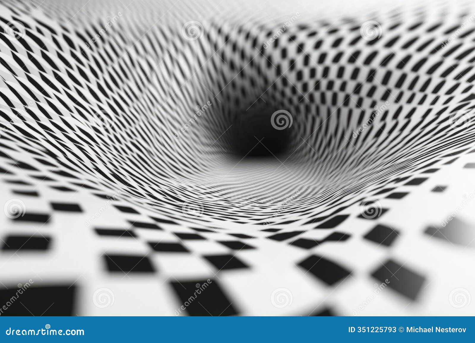 checkered tunnel swirling and creating an optical illusion effect with black and white squares