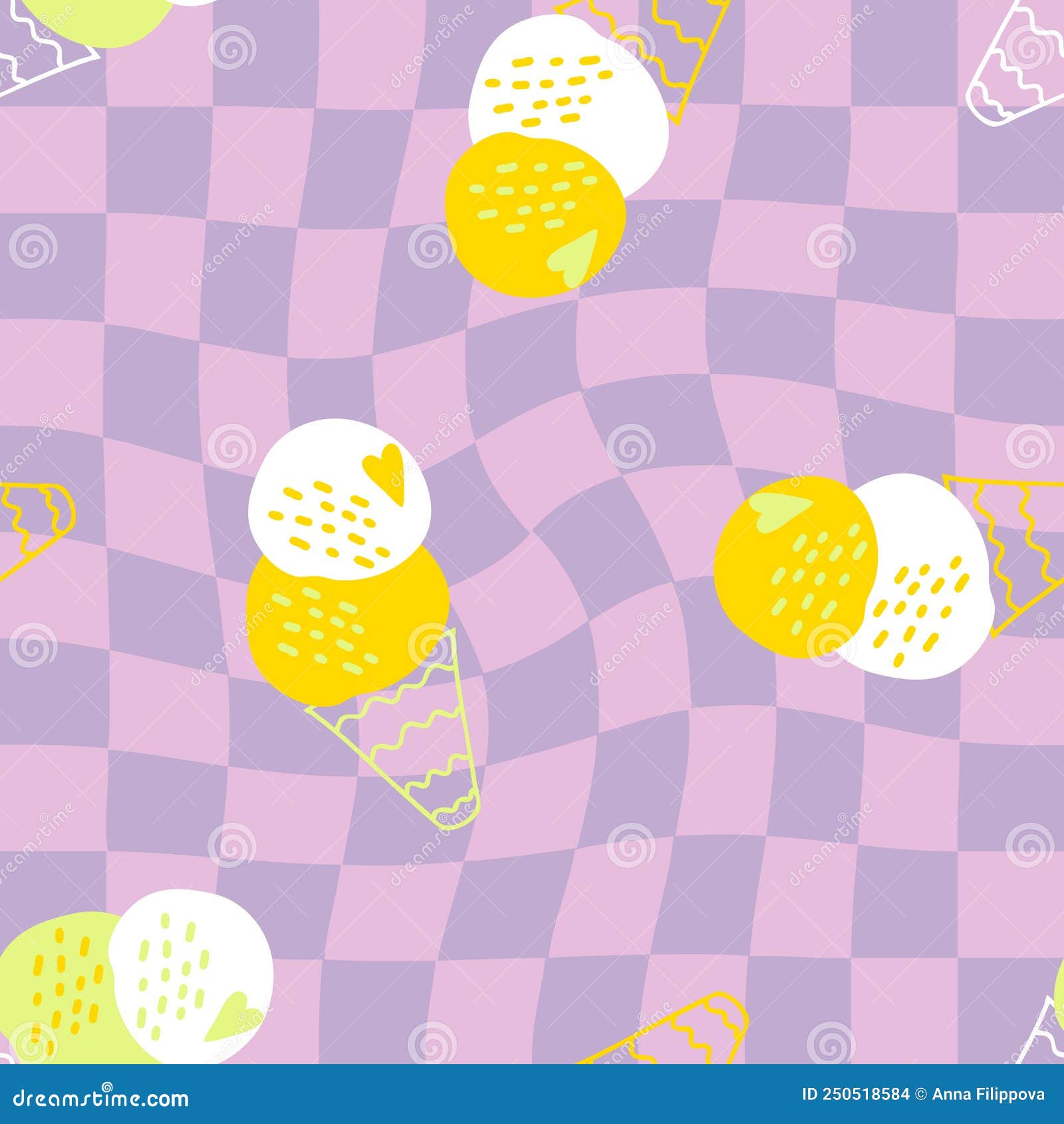 checkered vintage ice cream seamless pattern in 1960 style. aesthetic retro print for fabric, paper, t-shirt. hand drawn 