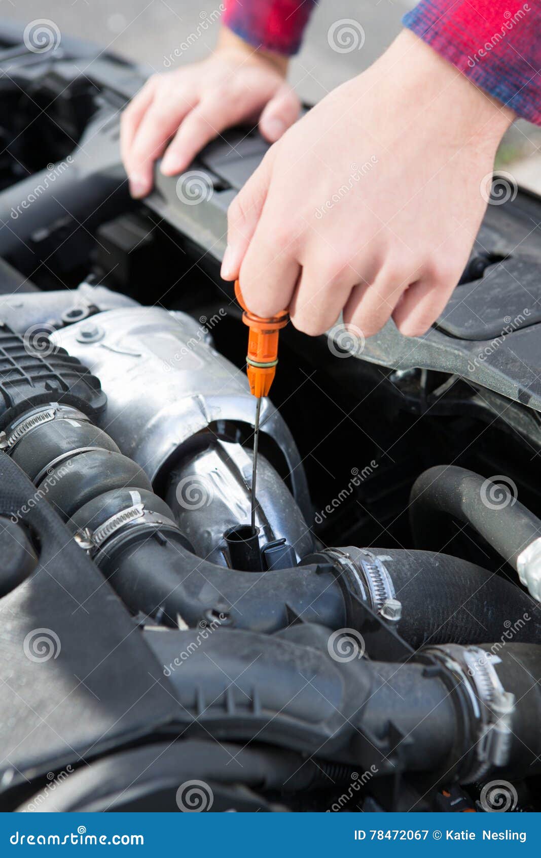 Checking Car Engine Oil Level Under Hood with Dipstick Stock Image Image of outdoors, person