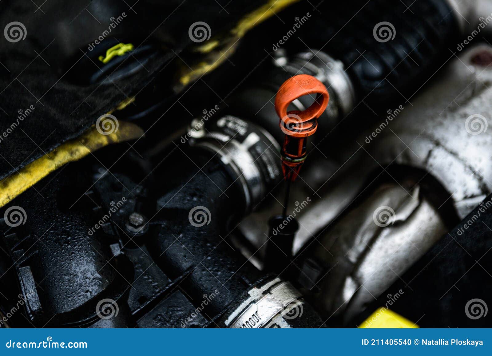 Checking Oil Level in a Engine Stock Photo Image of closeup, service