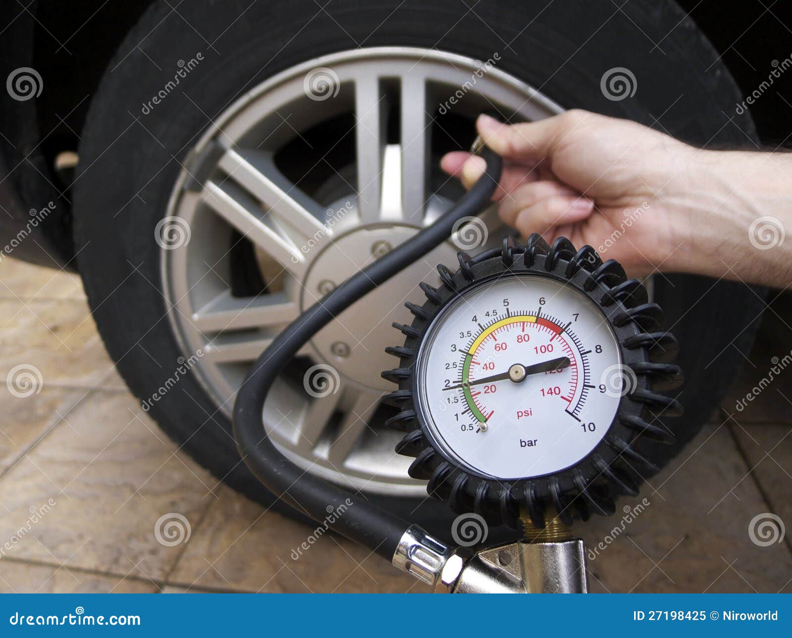 Checking Tire Pressure stock image. Image of auto, manometer 27198425