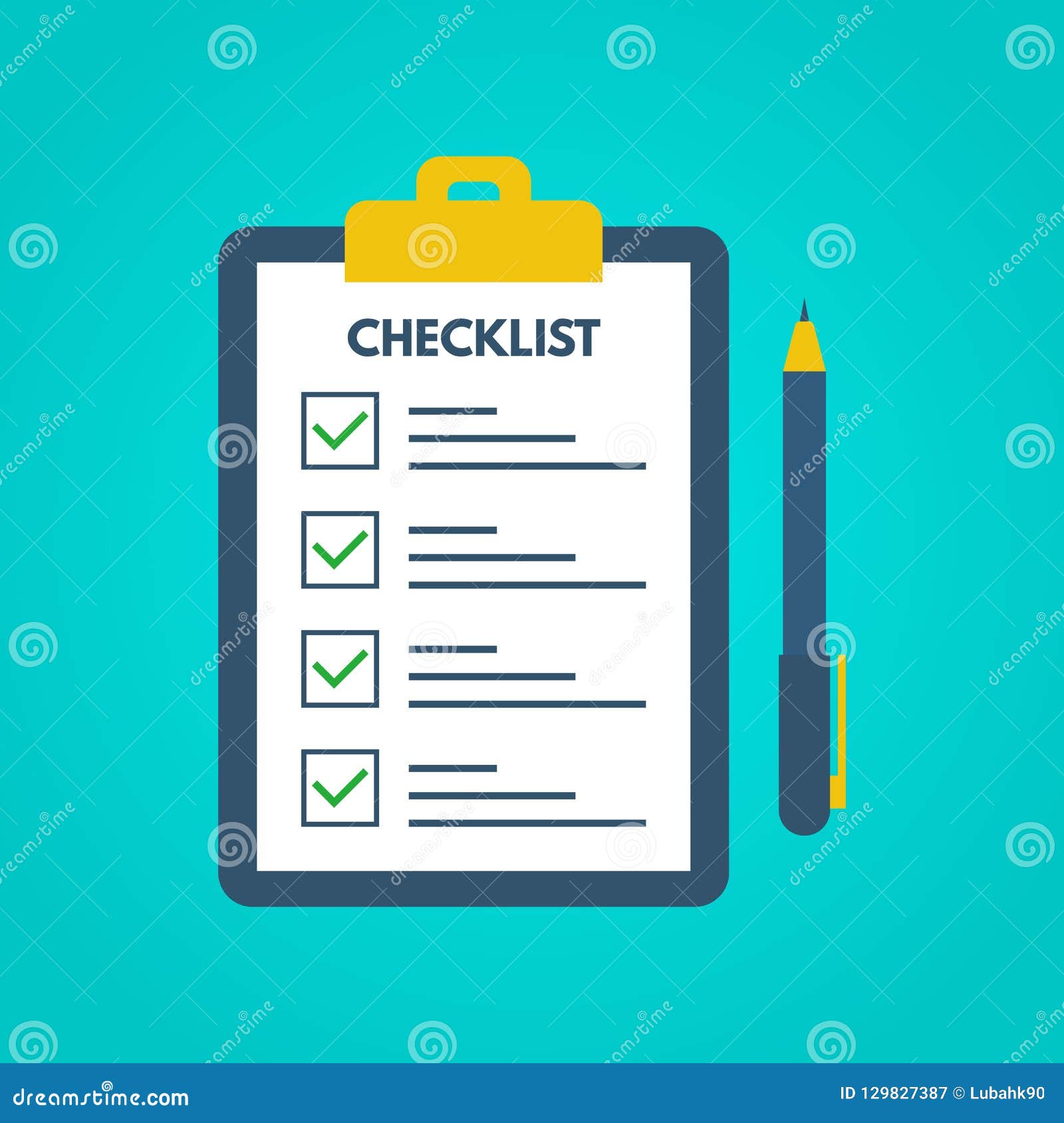 checklist with tick marks in a flat style. questionnaire on a clipboard