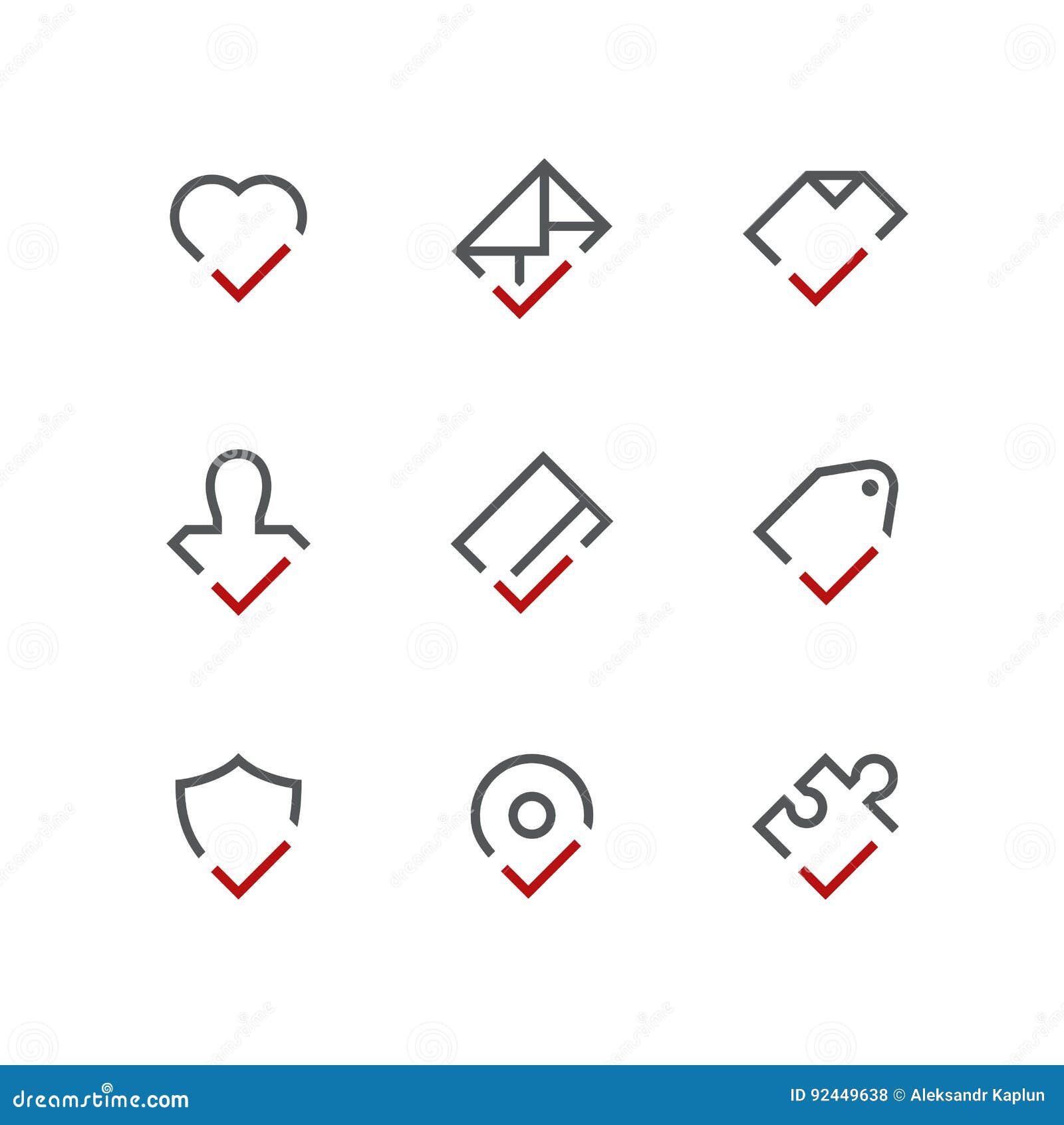 Checkmark icon set stock vector. Illustration of heart 