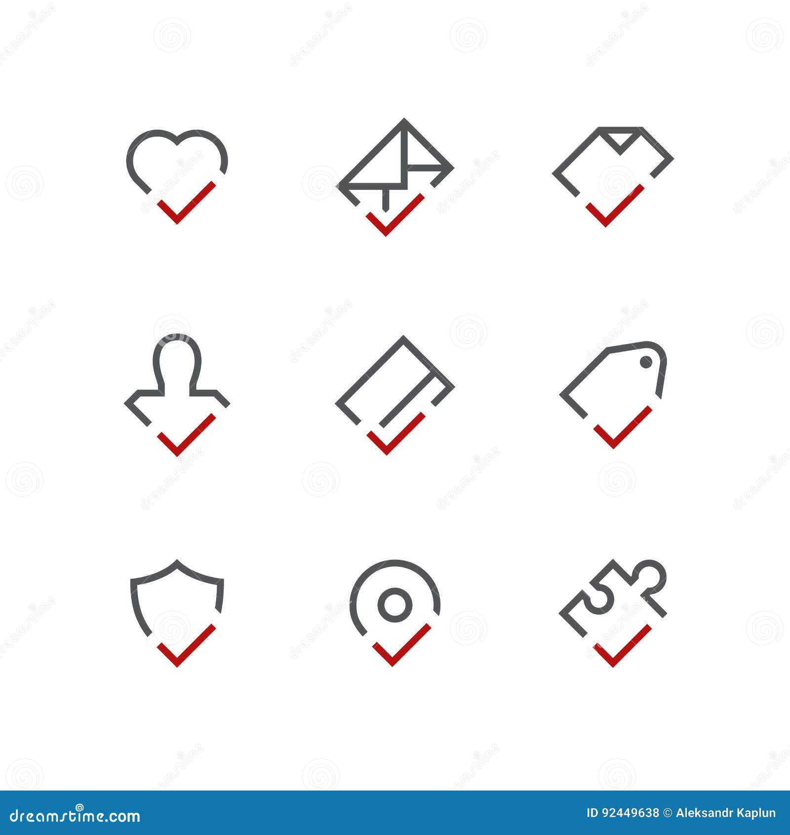 Checkmark icon set stock vector. Illustration of heart 