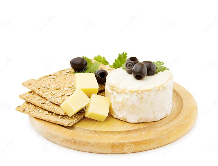 Cheddar and Brie Cheese with Crackers Stock Photo - Image of isolated ...