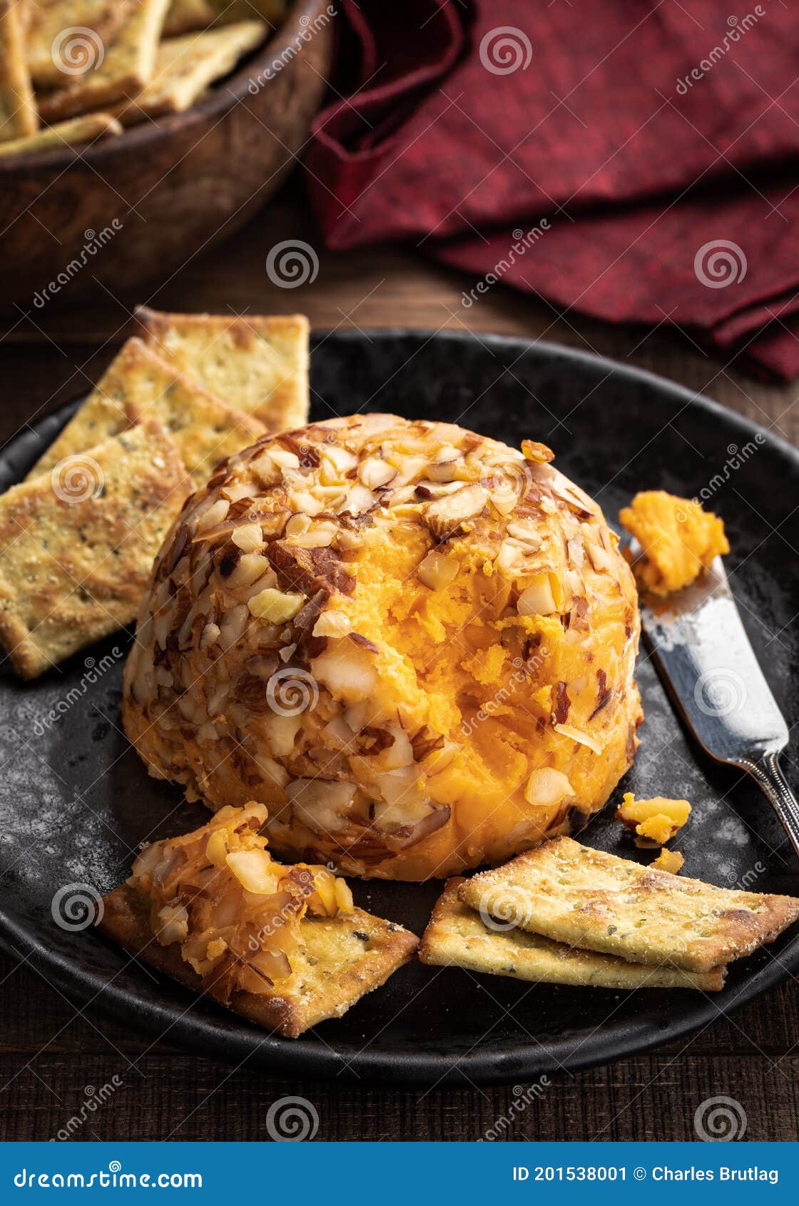 Cheddar Cheese Ball and Crackers Stock Image Image of snack