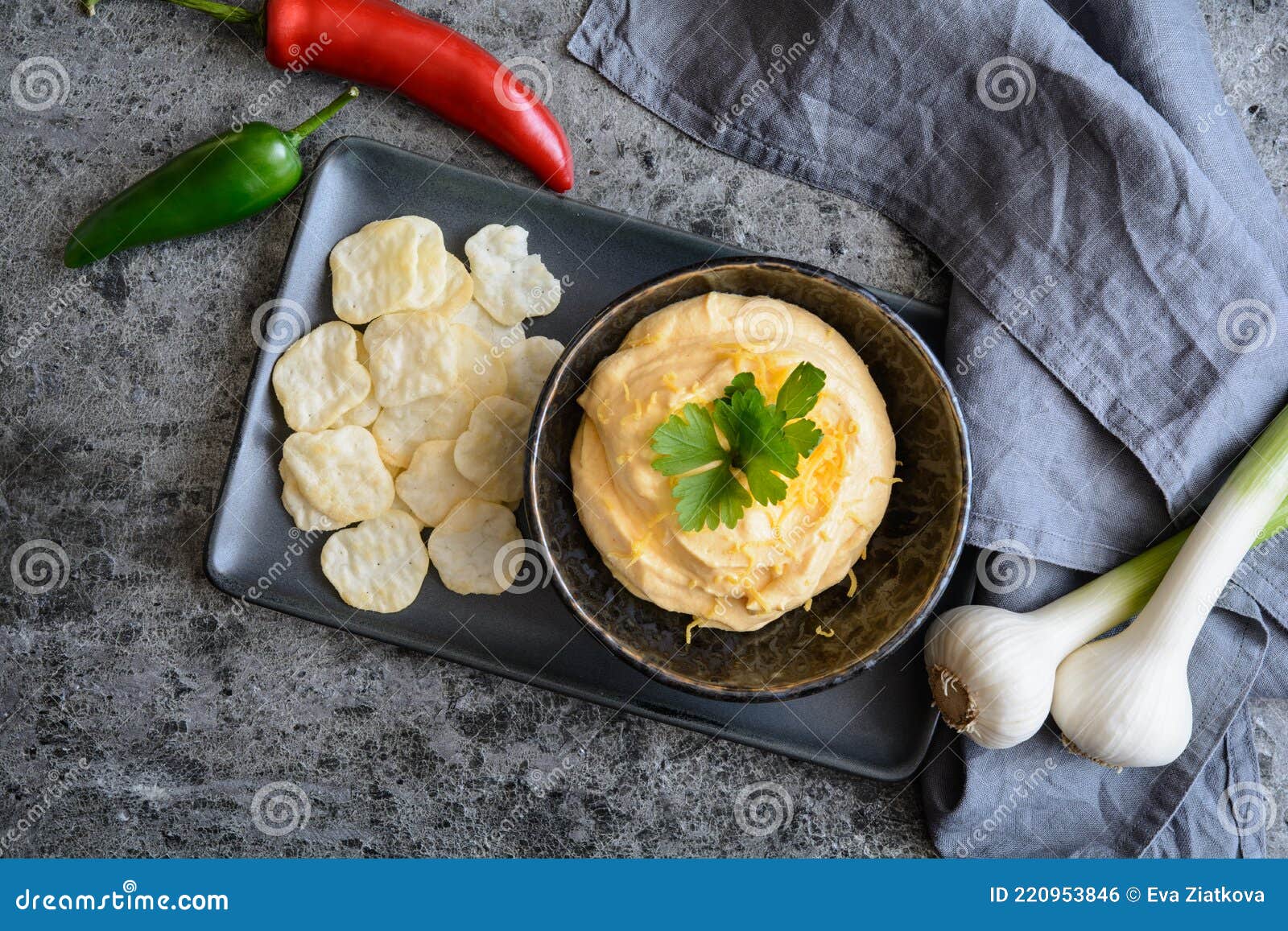 Cheddar Cheese Dip with Garlic, Served with Crackers Stock Photo Image of protein, delicious