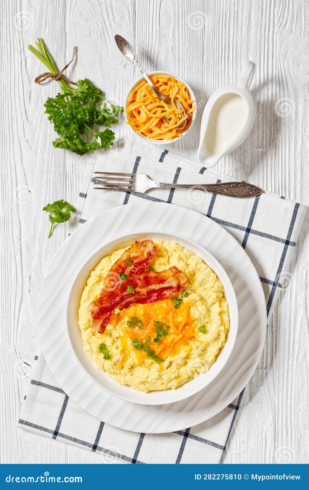 Cheddar Cheese Grits Casserole with Bacon Slices Stock Photo Image of