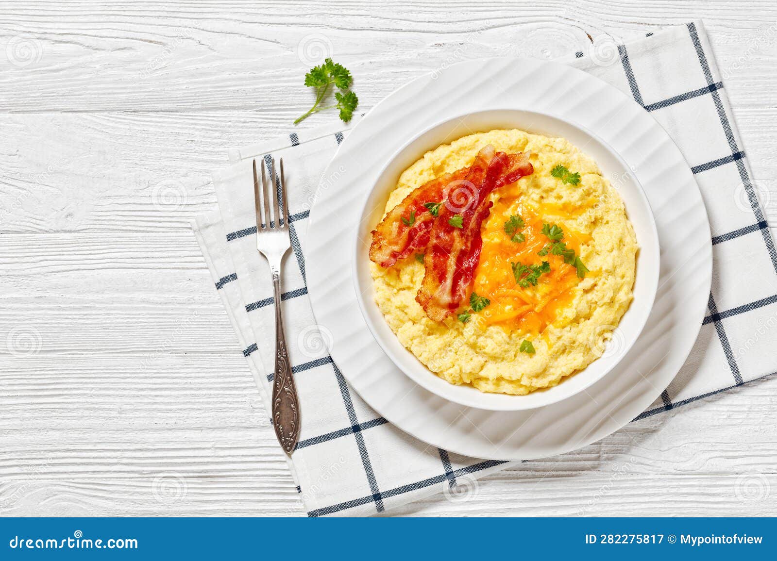 Cheddar Cheese Grits Casserole with Bacon Slices Stock Image Image of