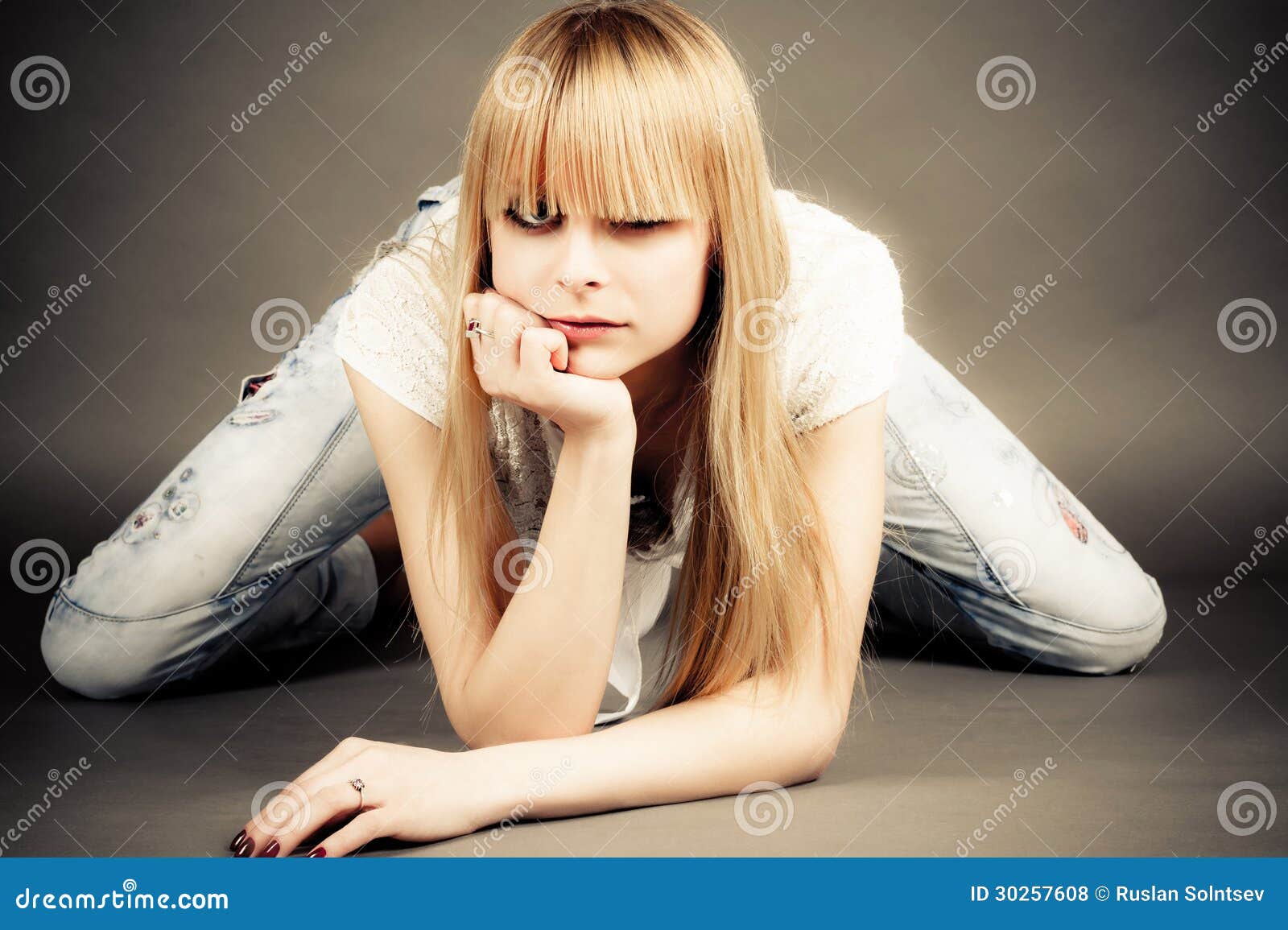 Girl Sits Leaning On Elbow Royalty Free Stock Photos Image 30257608