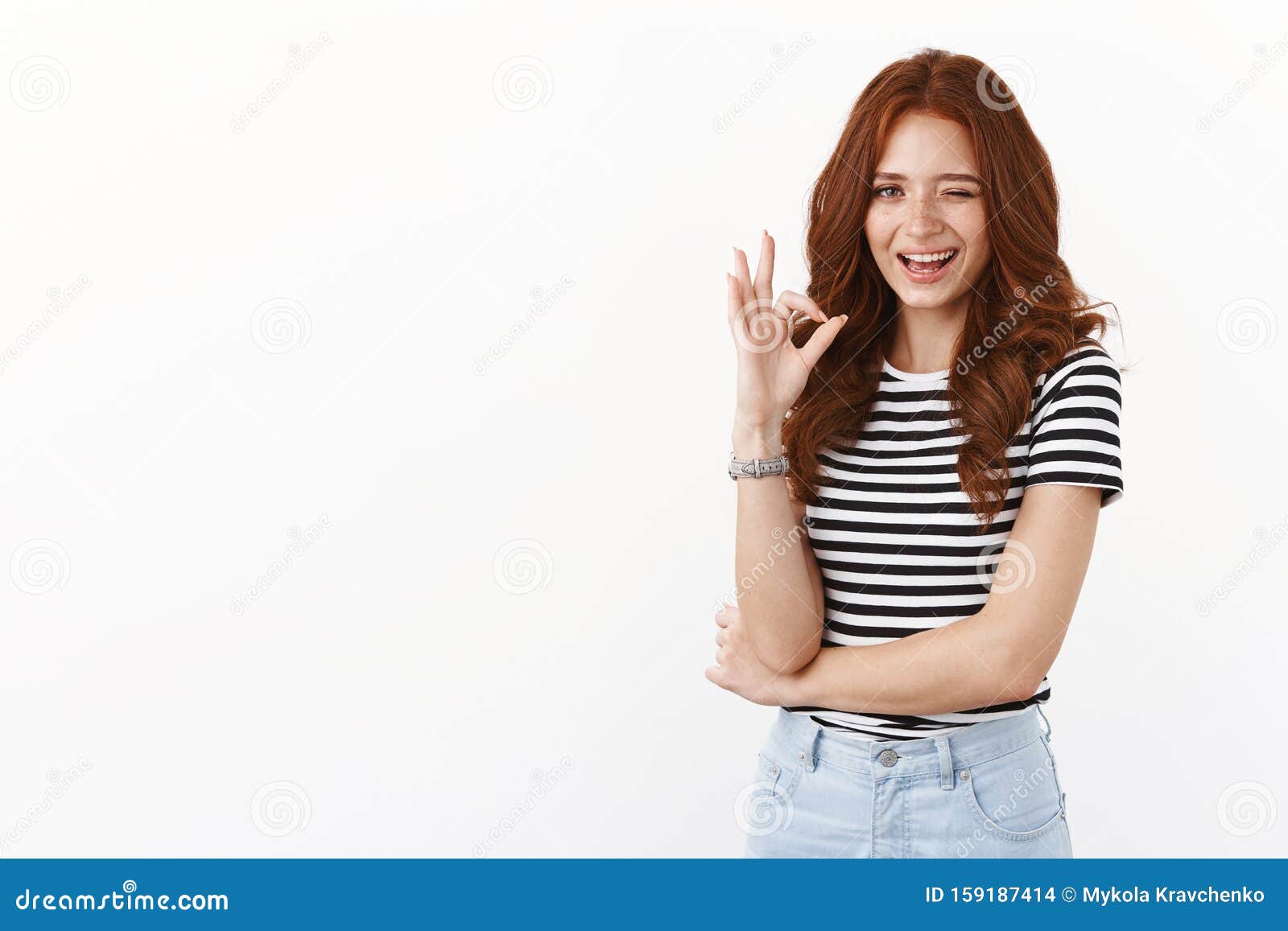 Cheeky Playful Redhead Female in Striped T-shirt Wink Suggestive, Showing  Okay Approval Sign, Smiling Have Hidden Stock Photo - Image of accept,  approval: 159187414