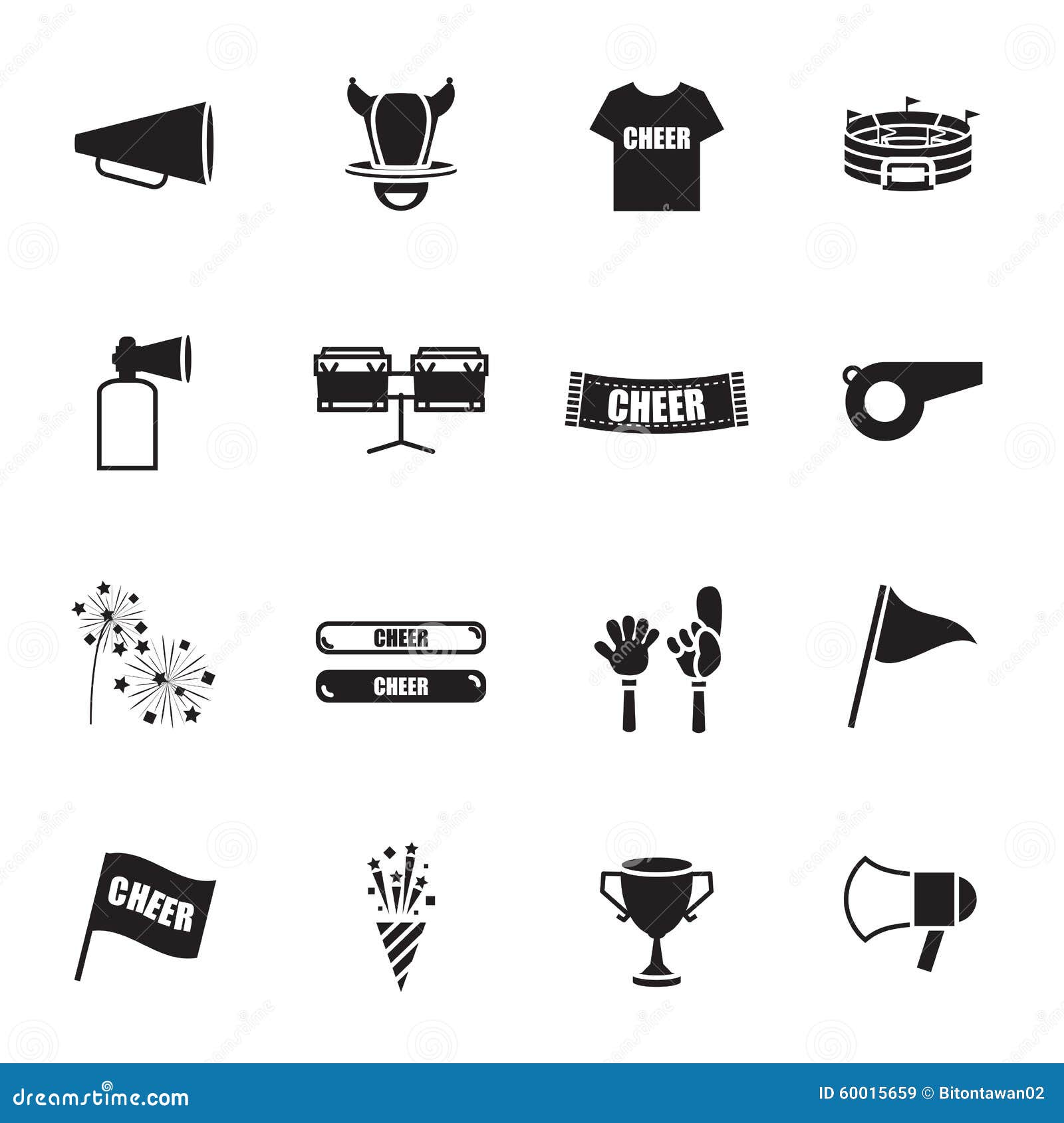 cheer equipment sports icons set