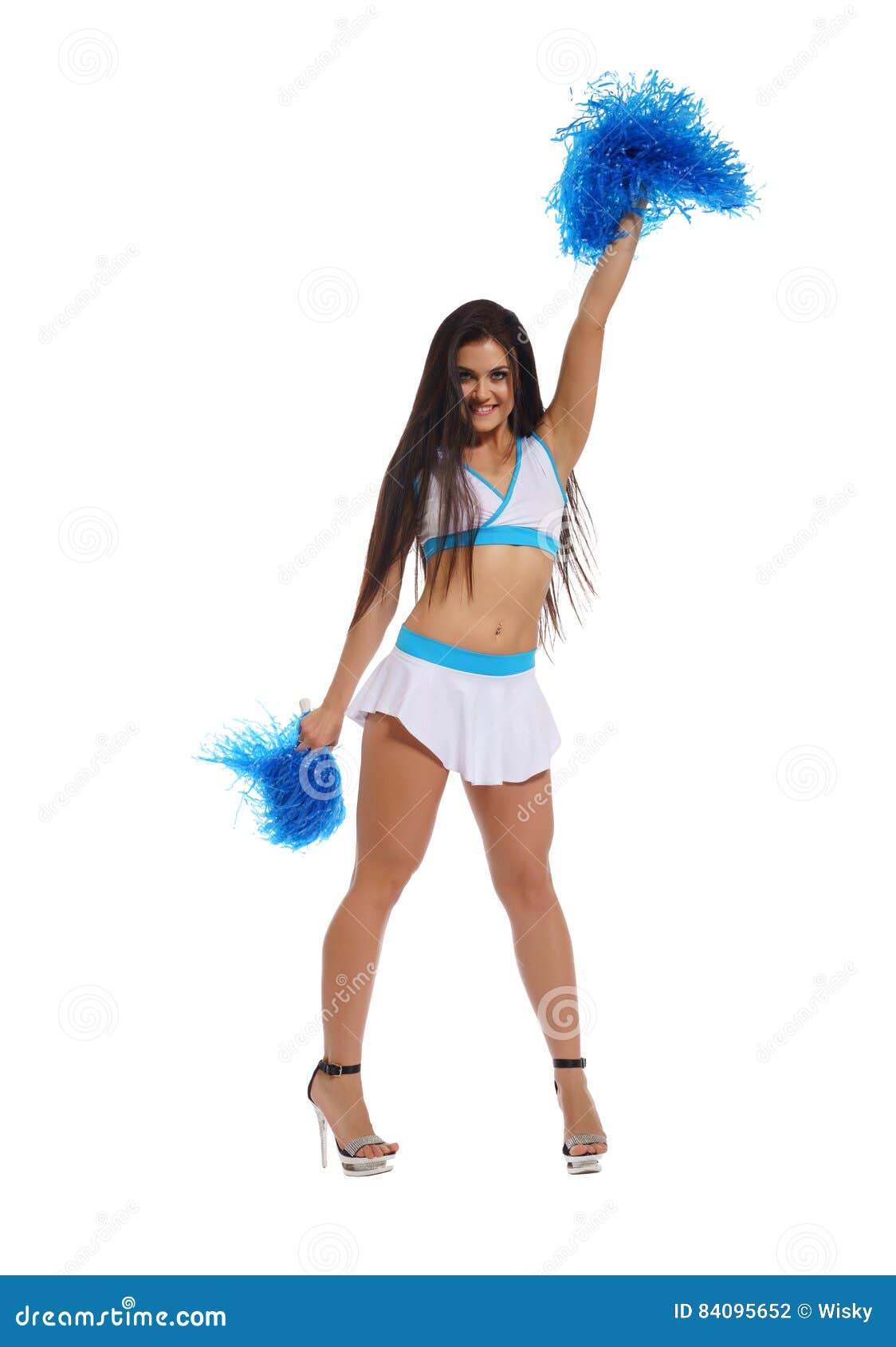 Cheer Leader with Pompons Posing on White Stock Photo - Image of captain,  cheerleader: 84095652