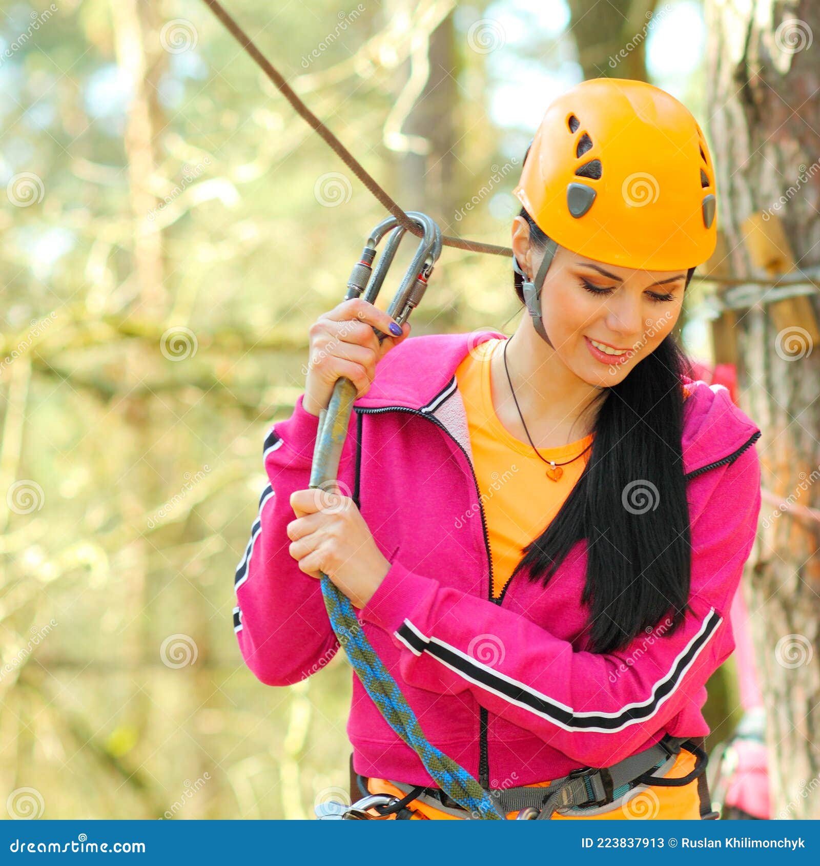 Cheerful Attractive Girl in a Special Outfit Engaged in Rock Climbing.  Stock Image - Image of leisure, active: 223837913