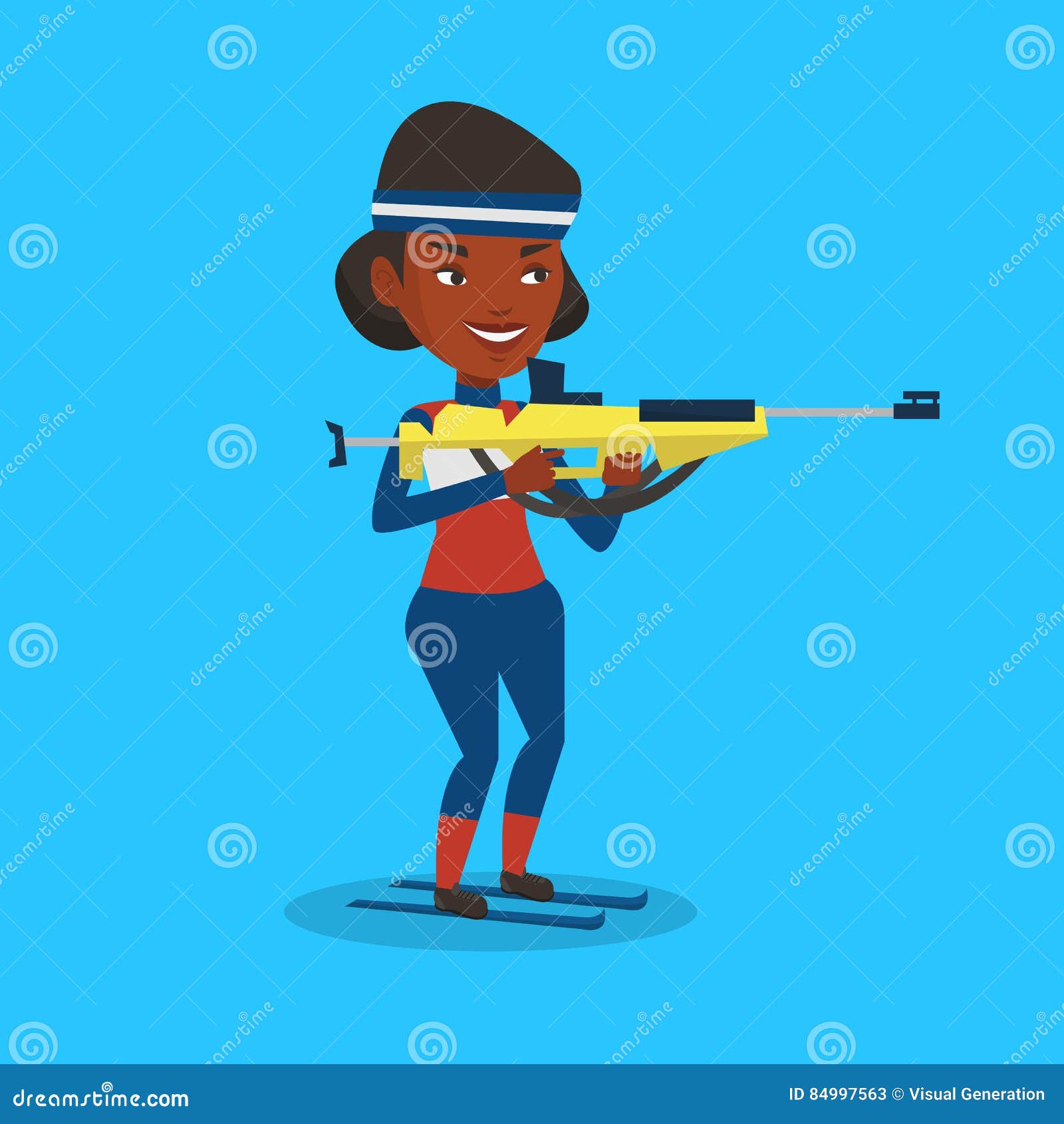 Female Biathlon Athlete At The Shooting Range Vector Illustration ...